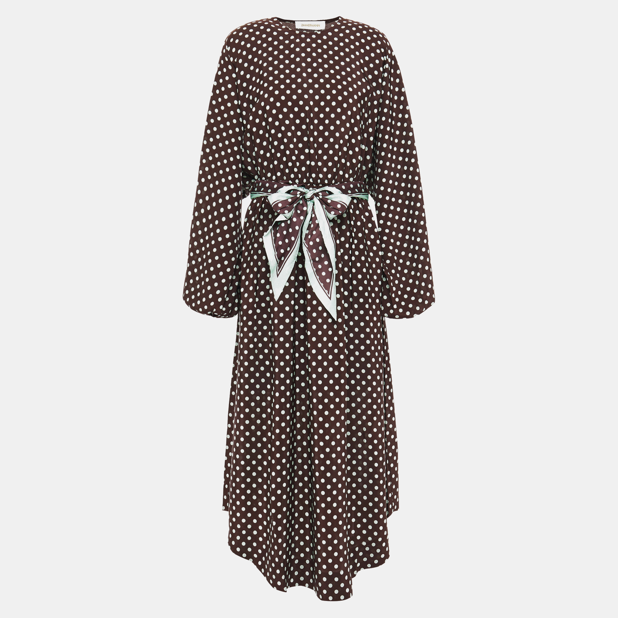 Pre-owned Zimmermann Brown/mint Printed Silk Midi Dress S (0)