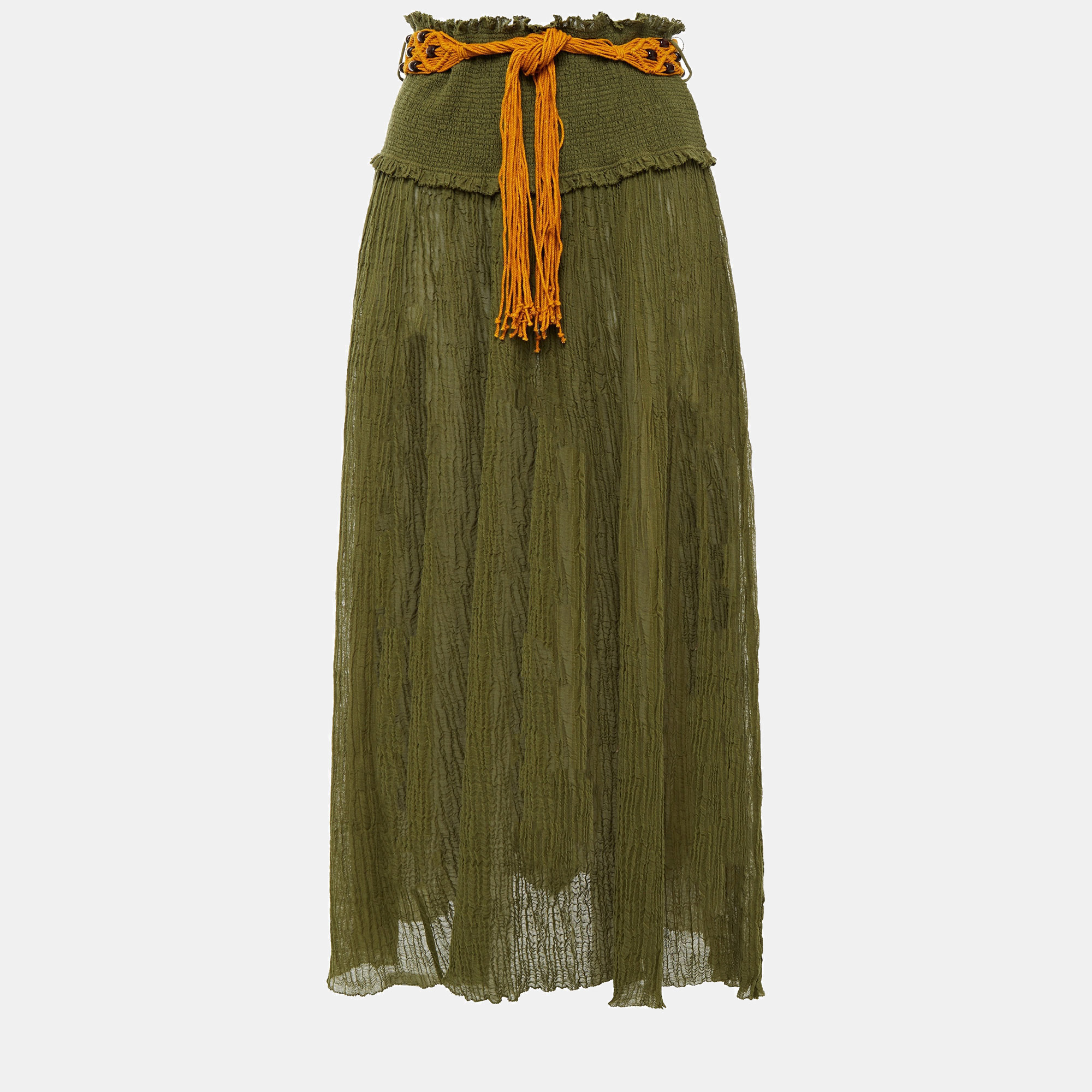 Pre-owned Zimmermann Green Ramie Midi Skirt Size Xs (0)