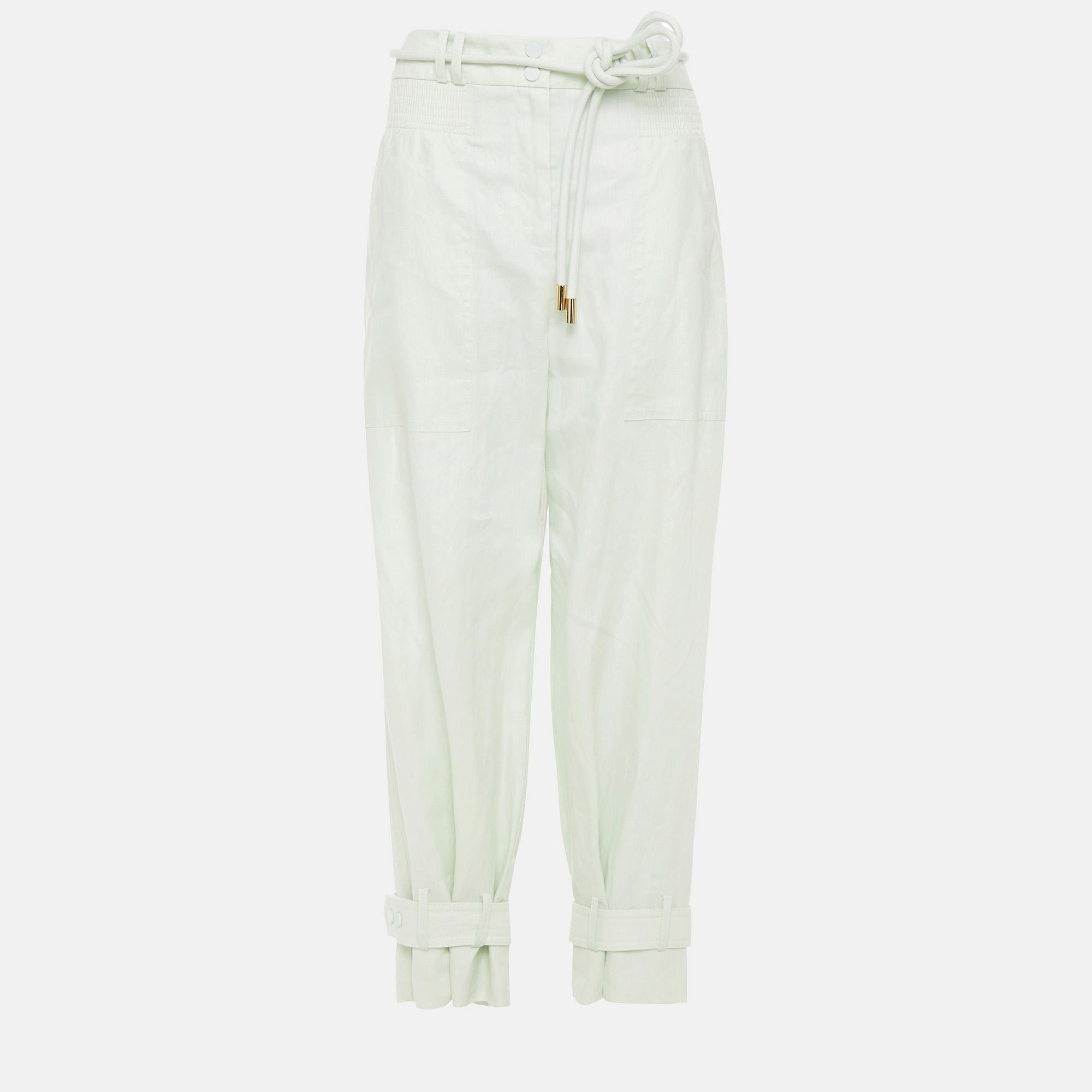 Pre-owned Zimmermann Linen Tapered Pants 3 In White