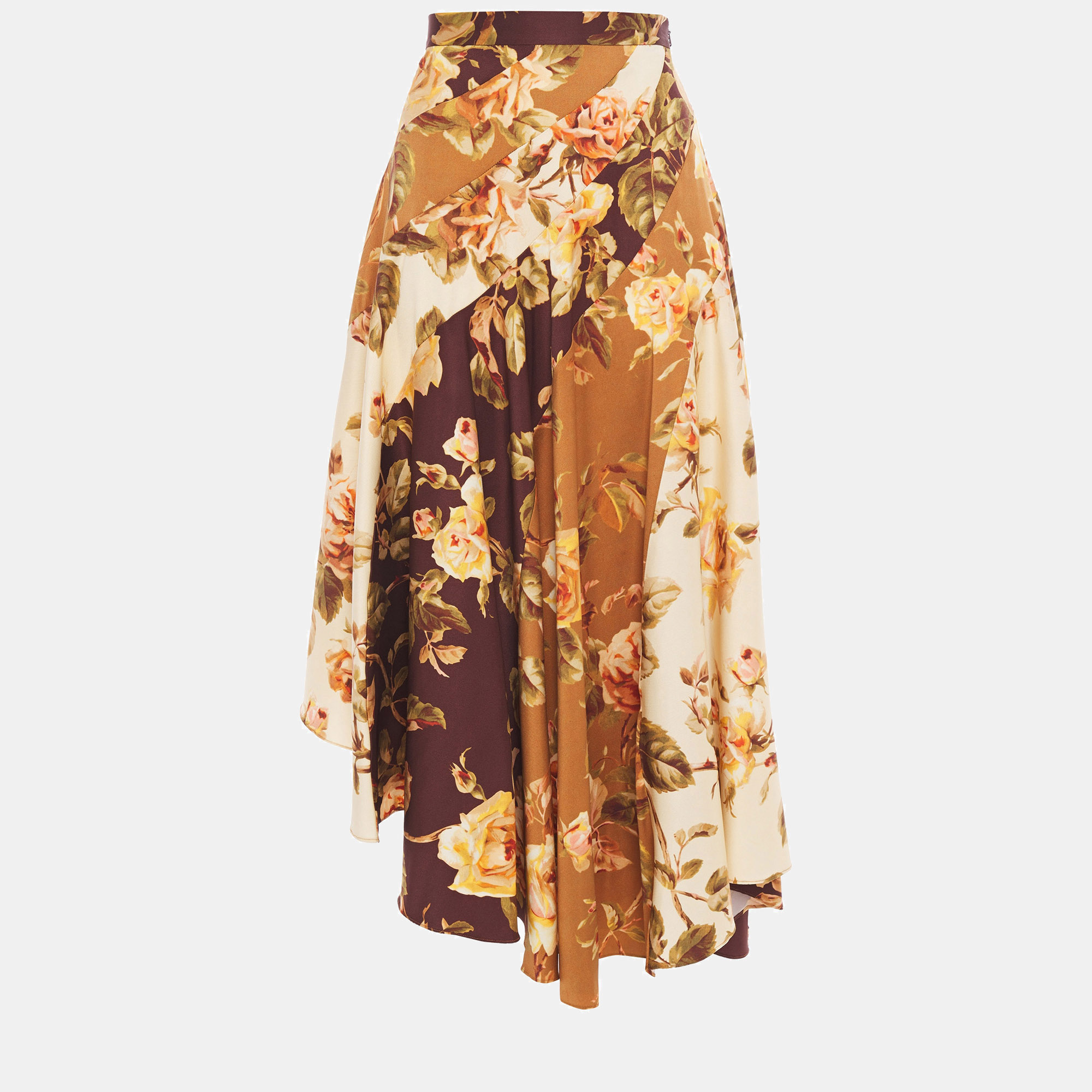 

Zimmermann Brown Floral Print Silk Midi Skirt Size  (0