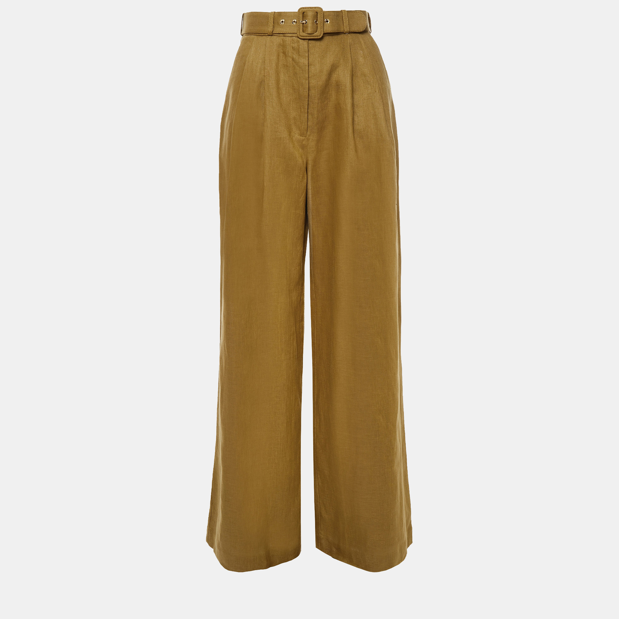 Pre-owned Zimmermann Linen Wide Leg Pants In Brown