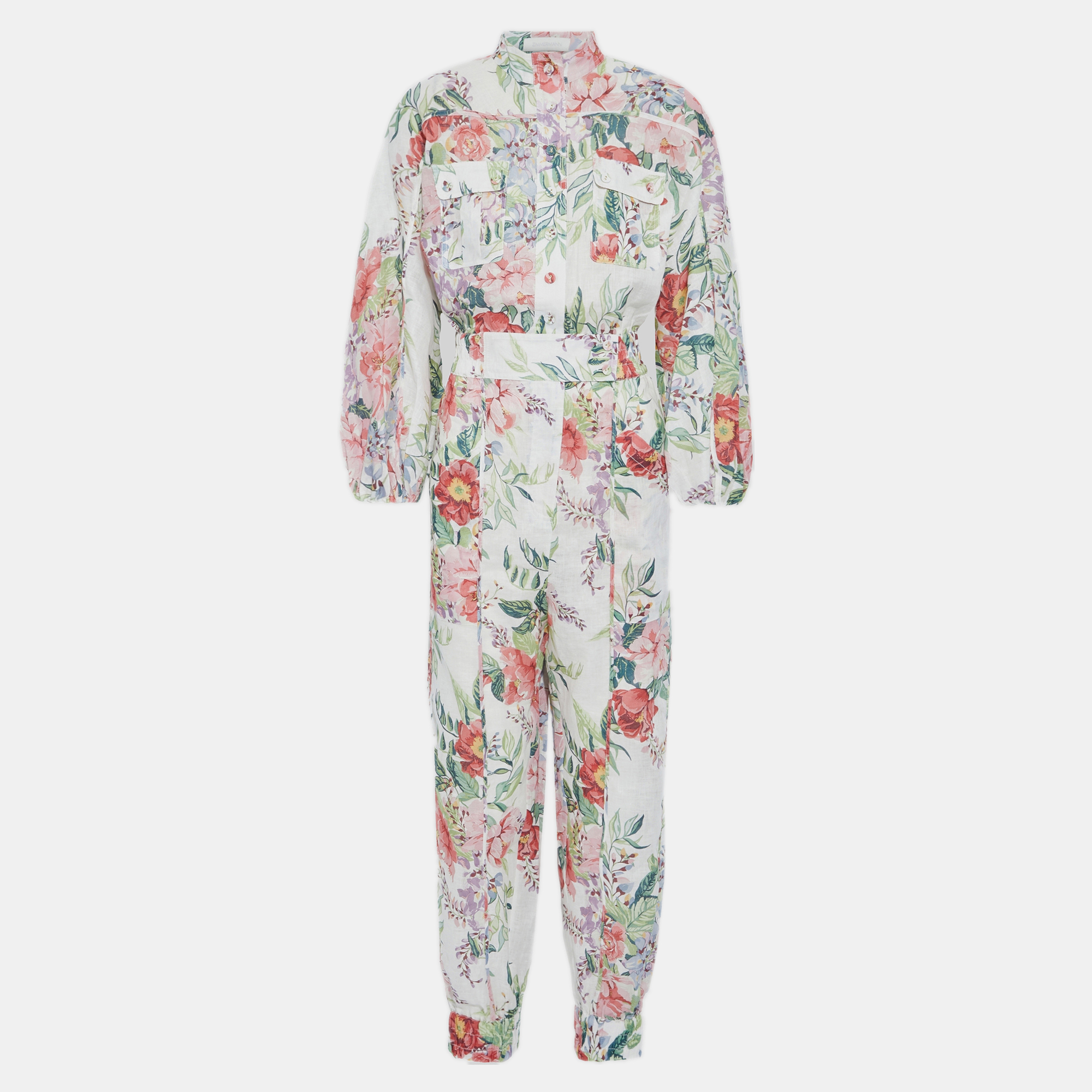 Pre-owned Zimmermann Multicolor Floral Linen Jumpsuit L