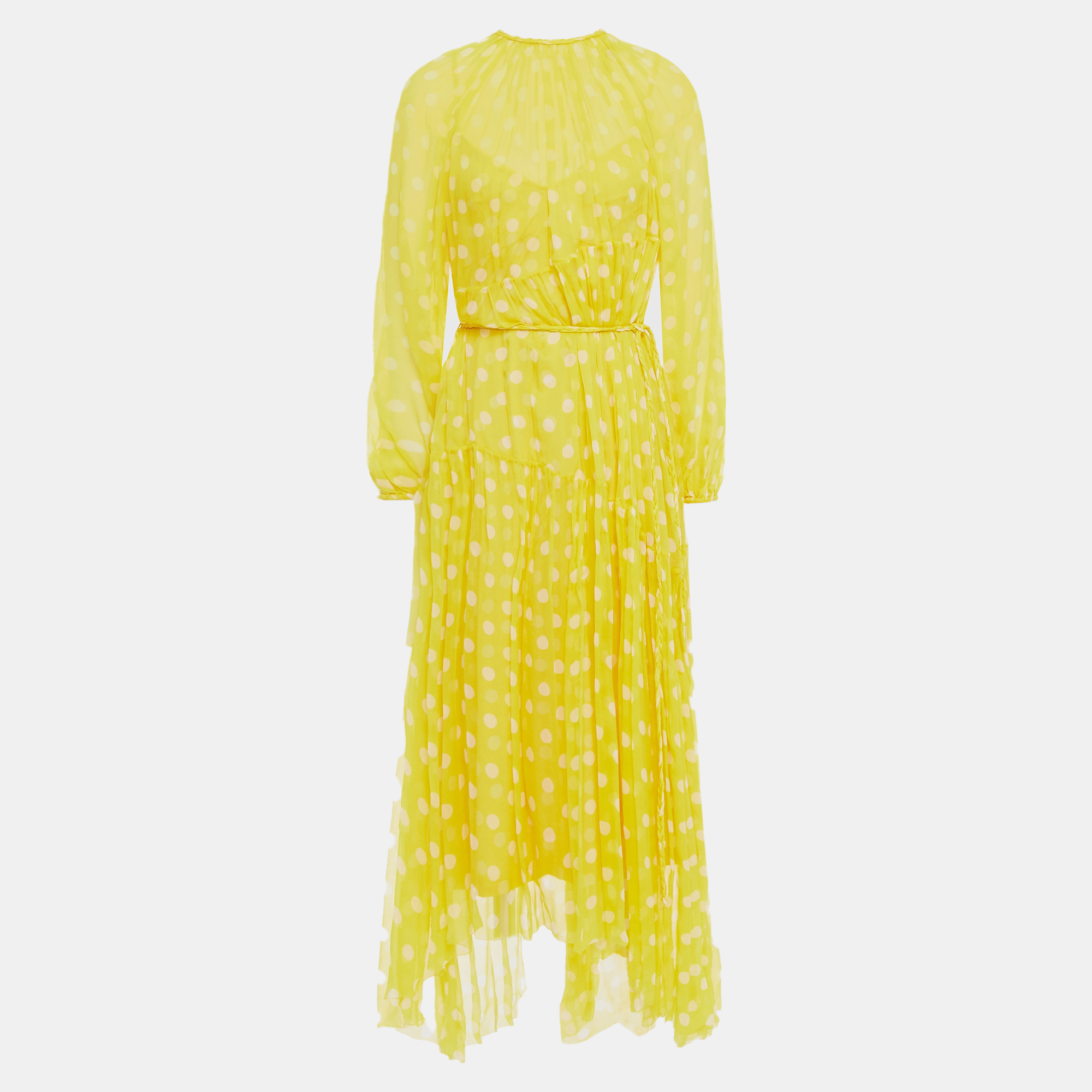 Pre-owned Zimmermann Yellow Dotted Silk Midi Dress L (2)