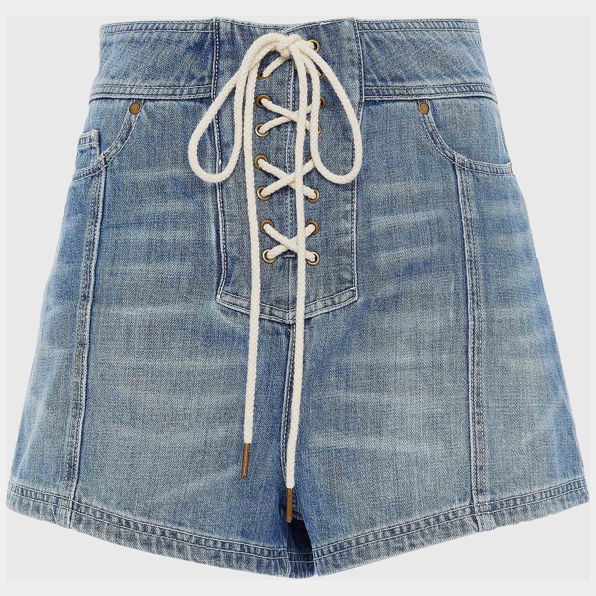 Pre-owned Zimmermann Blue Denim Lace-up Shorts M