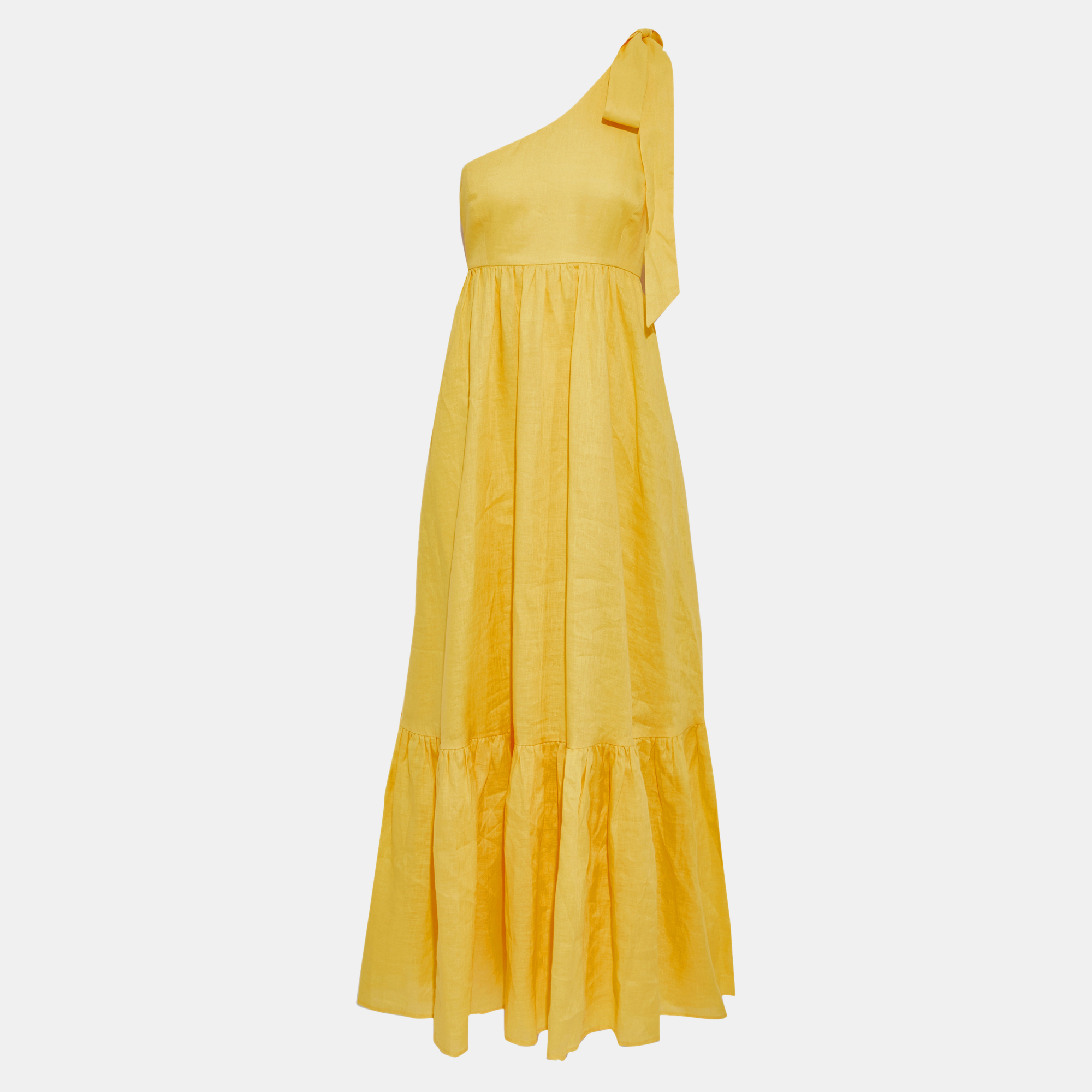Pre-owned Zimmermann Yellow Linen One-shoulder Maxi Dress S (0)