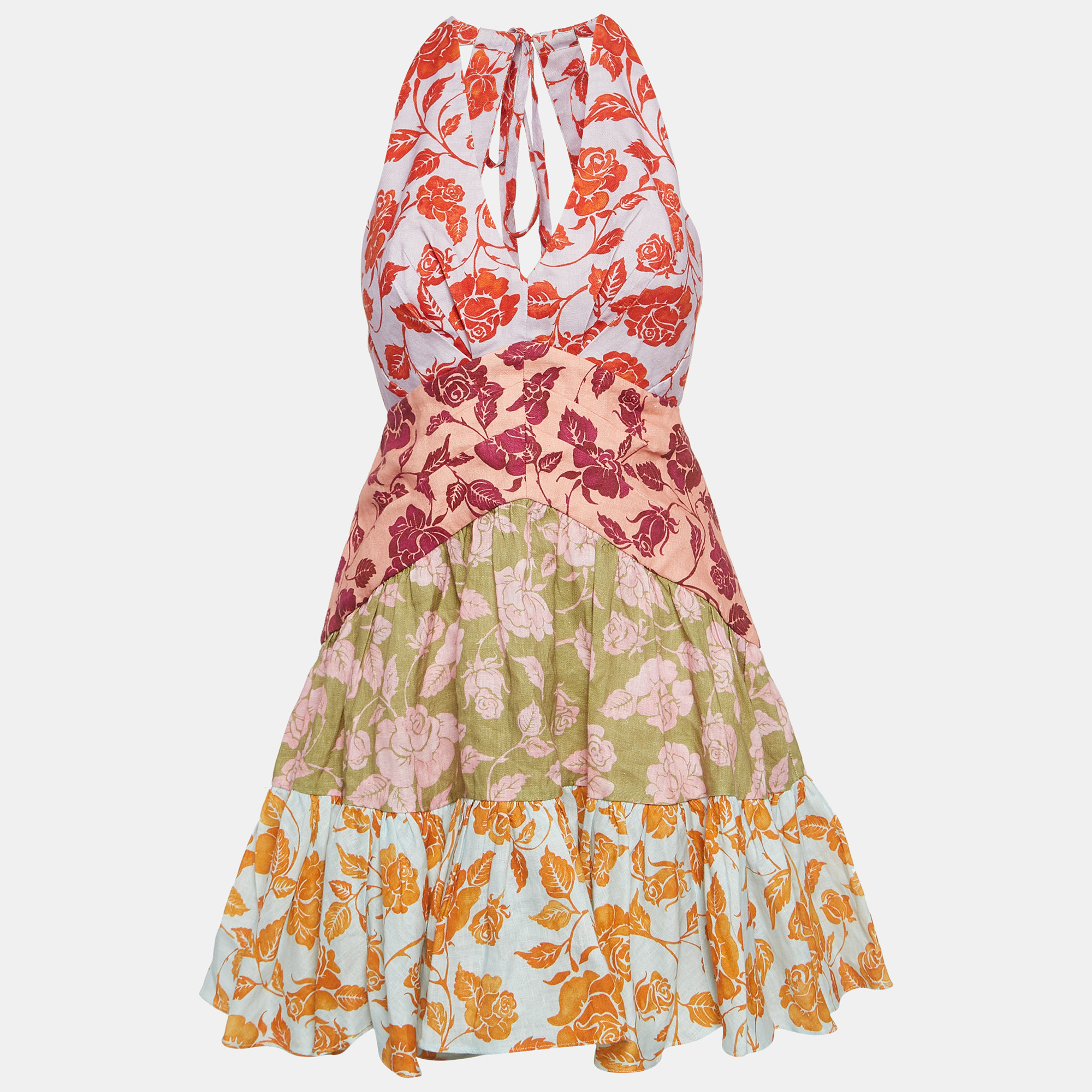Pre-owned Zimmermann Multicolor Floral Printed Linen Lovestruck V-neck Mini Dress M
