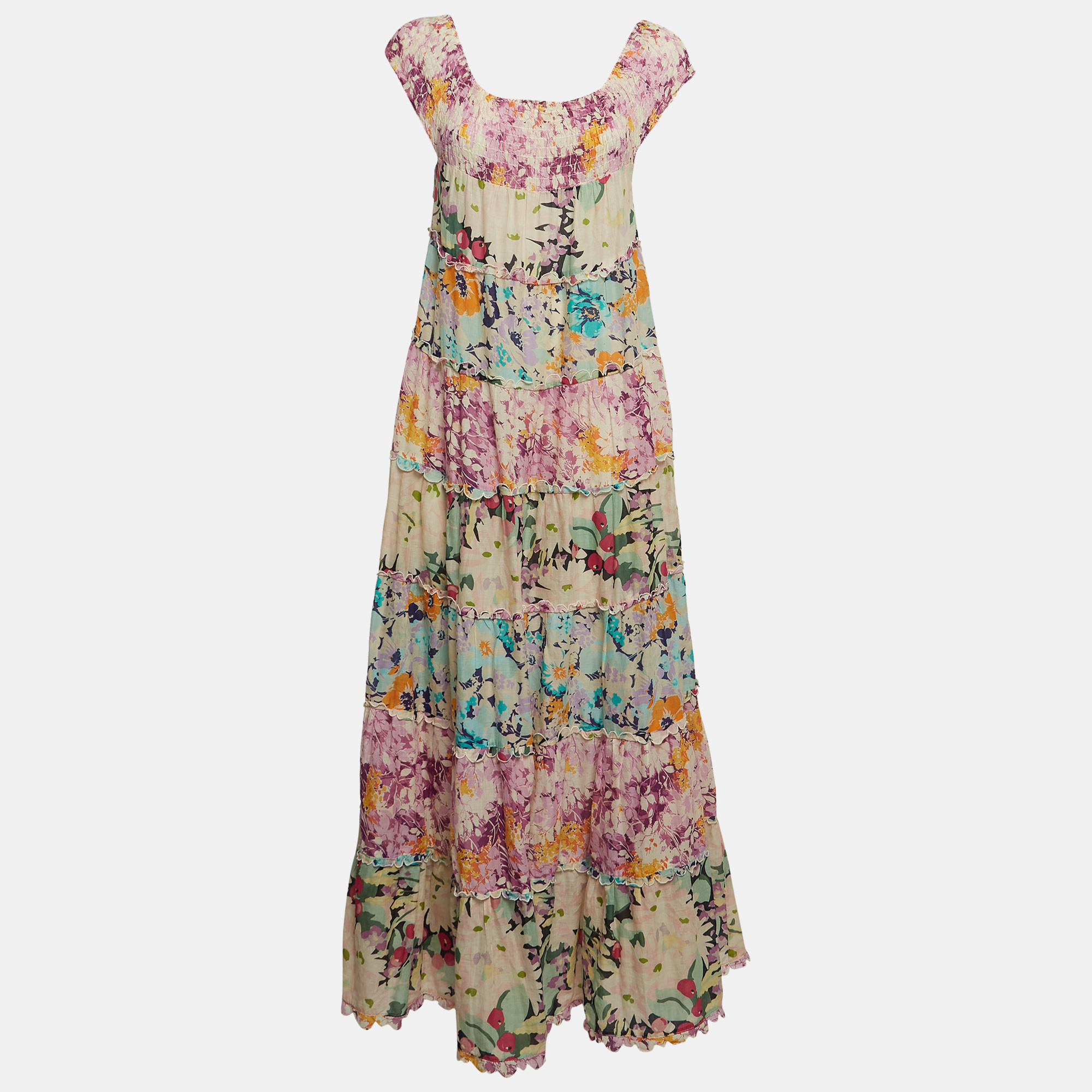 

Zimmermann Multicolor Floral Print Cotton Tiered Maxi Dress S
