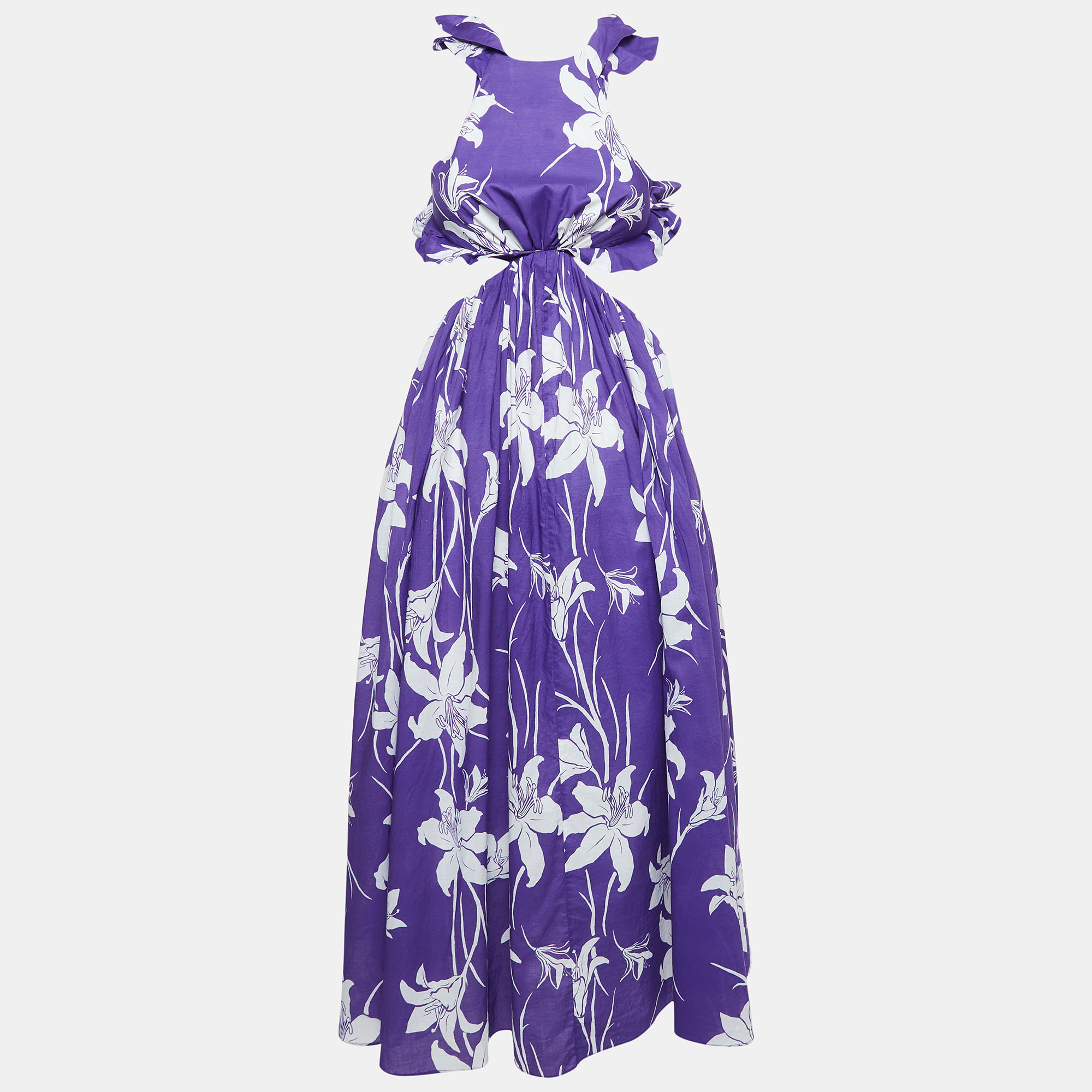 

Zimmermann Purple Floral Print Cotton Acadian Ruffle Maxi Dress S