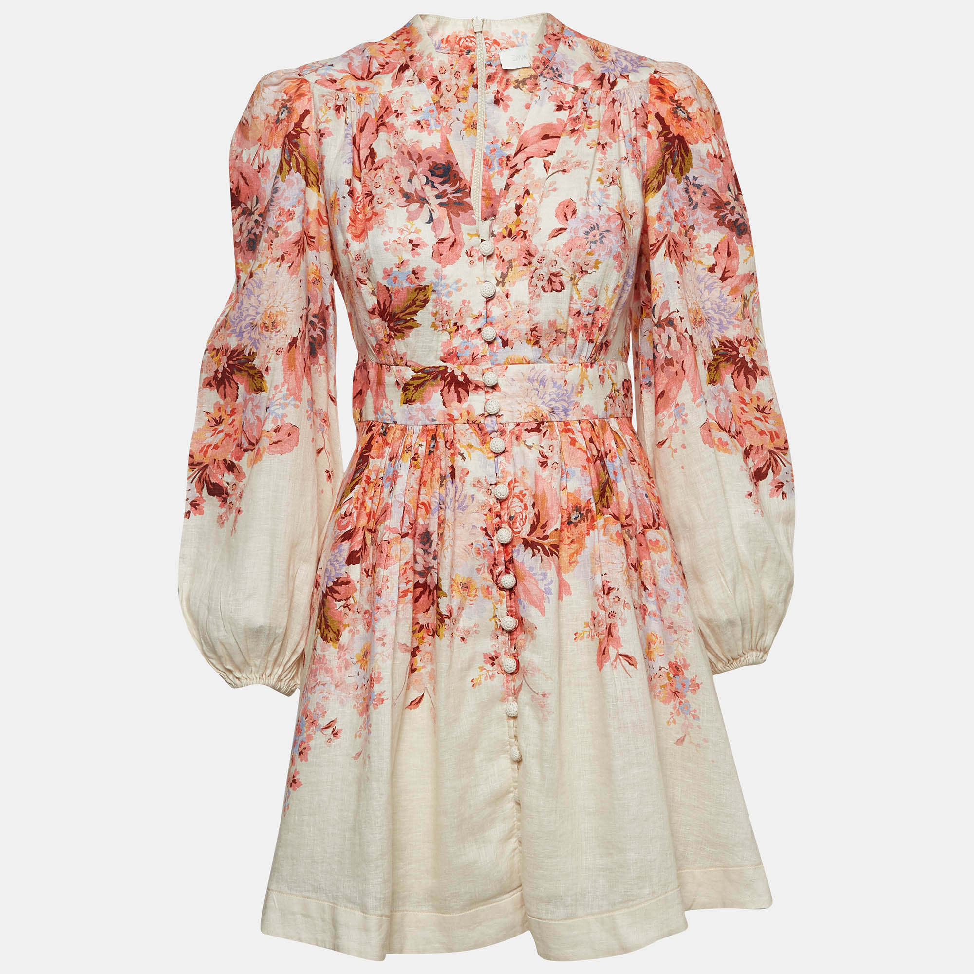

Zimmermann Off-White Floral Print Linen Mini Dress S