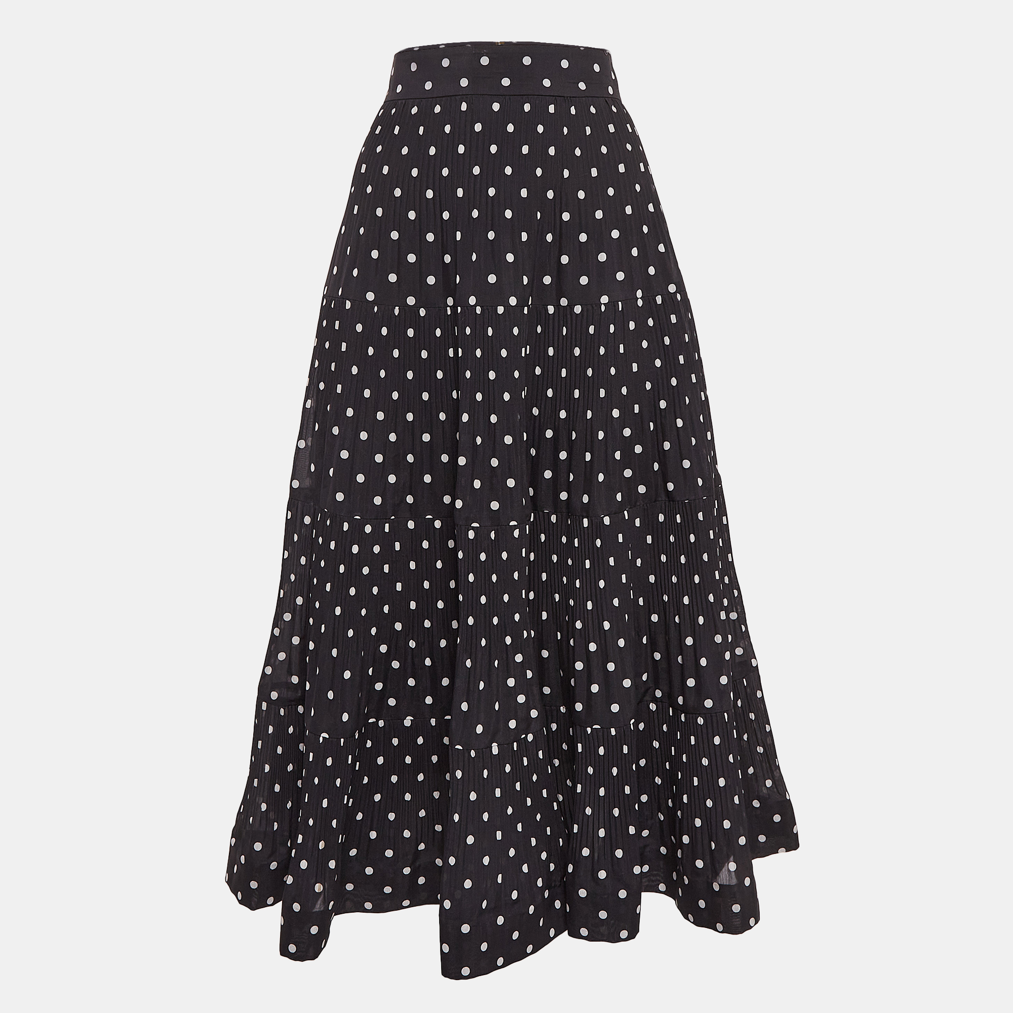 

Zimmermann Black Polka Dots Plisse Tiered Midi Skirt M