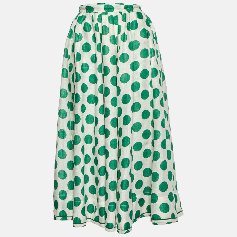 

Zimmermann Green Polka Dot Print Linen Midi Skirt S