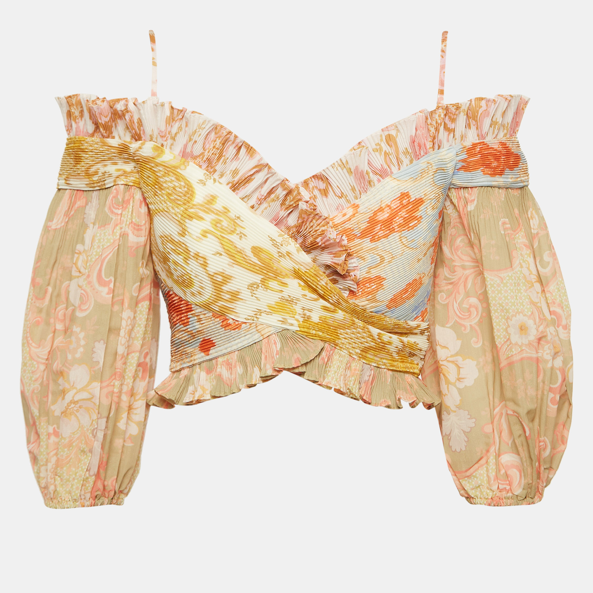 

Zimmermann Yellow Postcard Print Plisse Crop Top M