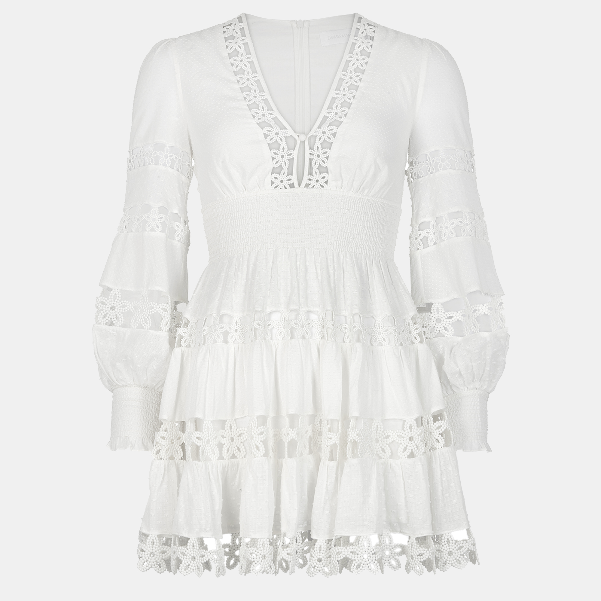 

Zimmermann Off-White Dotted Pattern Cotton Lace Trim Mini Dress