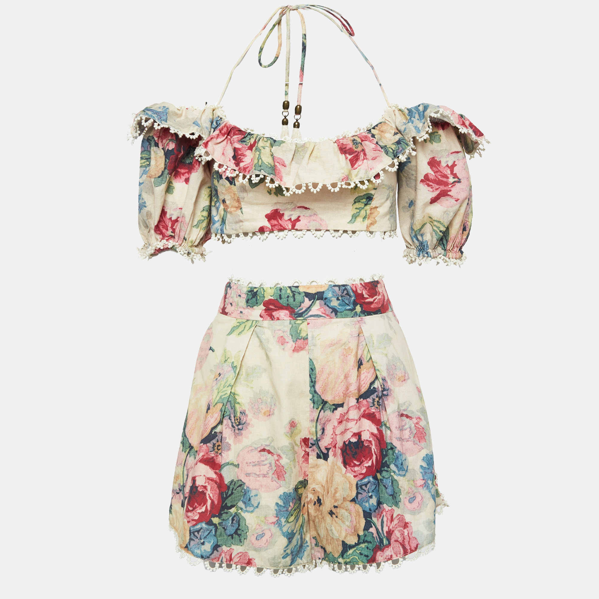 

Zimmermann Beige Floral Print Skirt & Top Set M