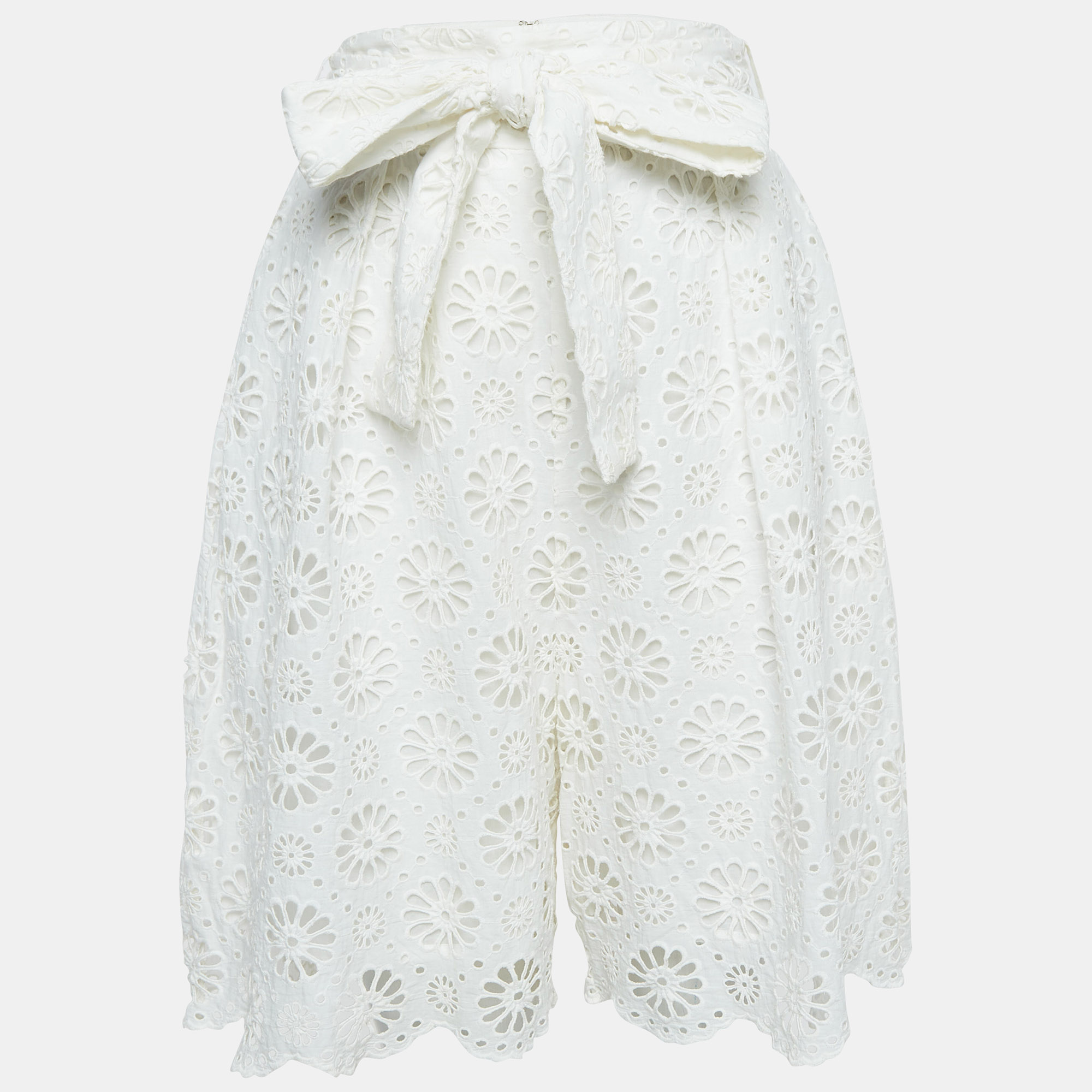 Pre-owned Zimmermann White Floral Lace Cotton Shorts M