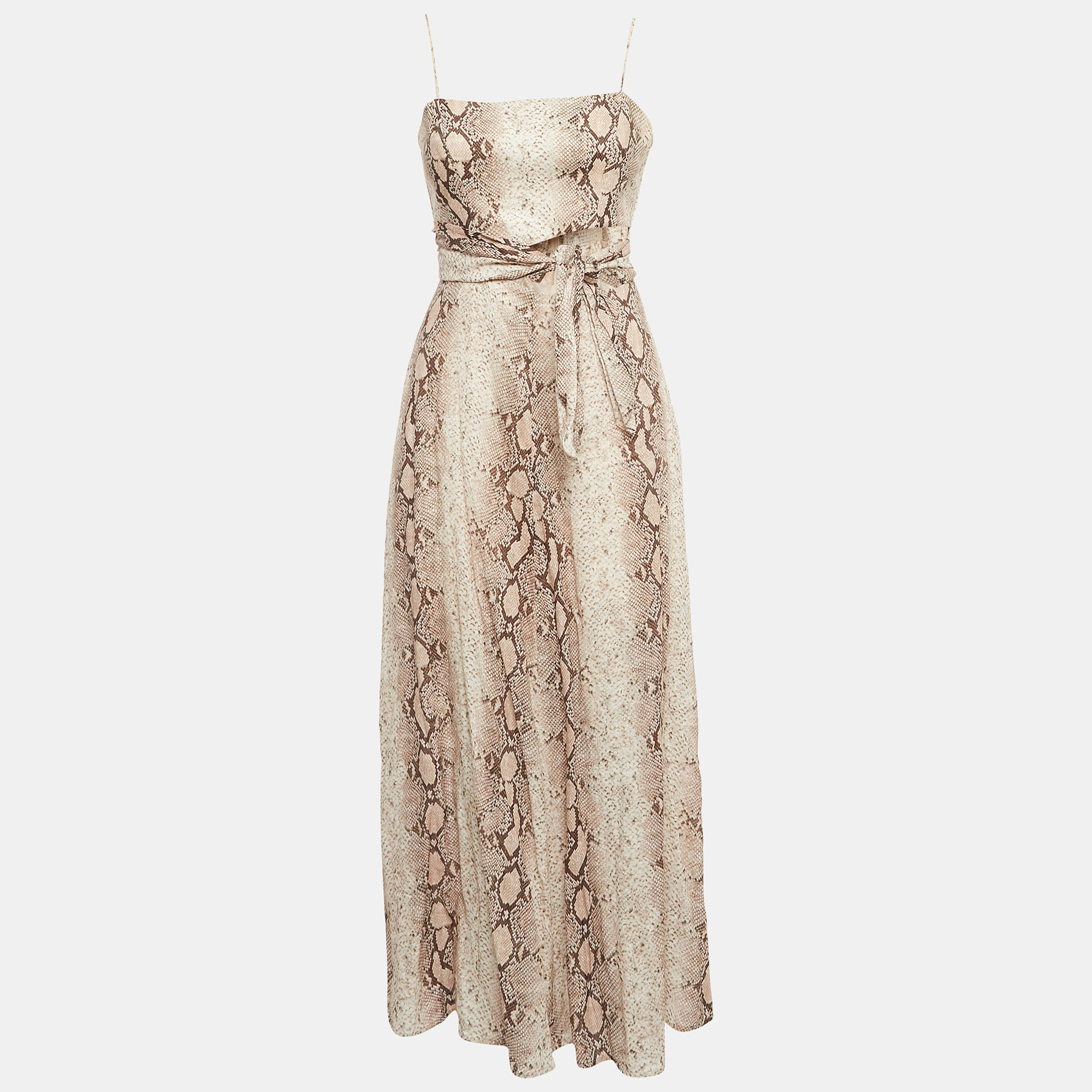 

Zimmermann Pink Python Print Linen Bellitude Knotted Cutout Midi Dress M