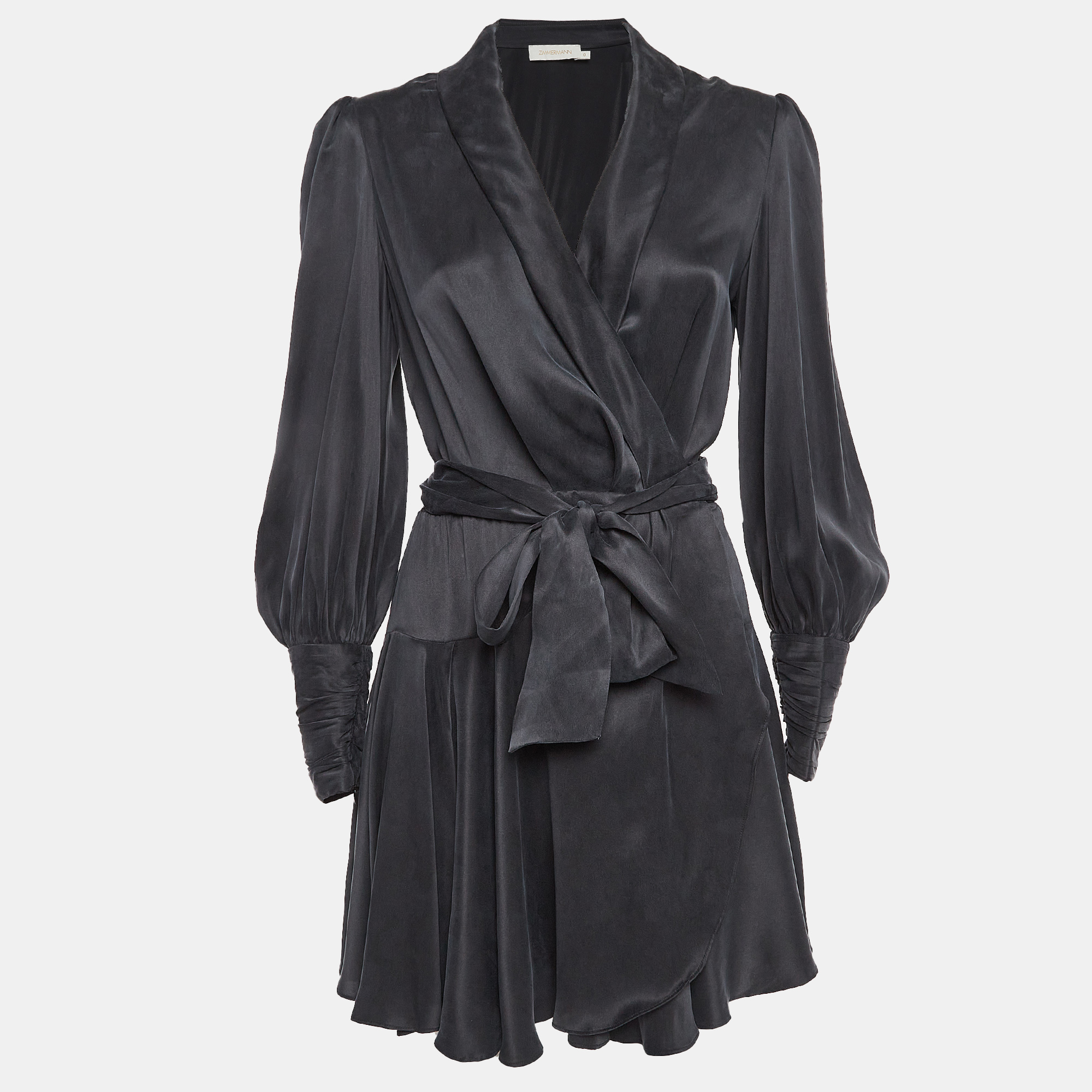 

Zimmermann Black Silk Satin Wrap Mini Dress XS