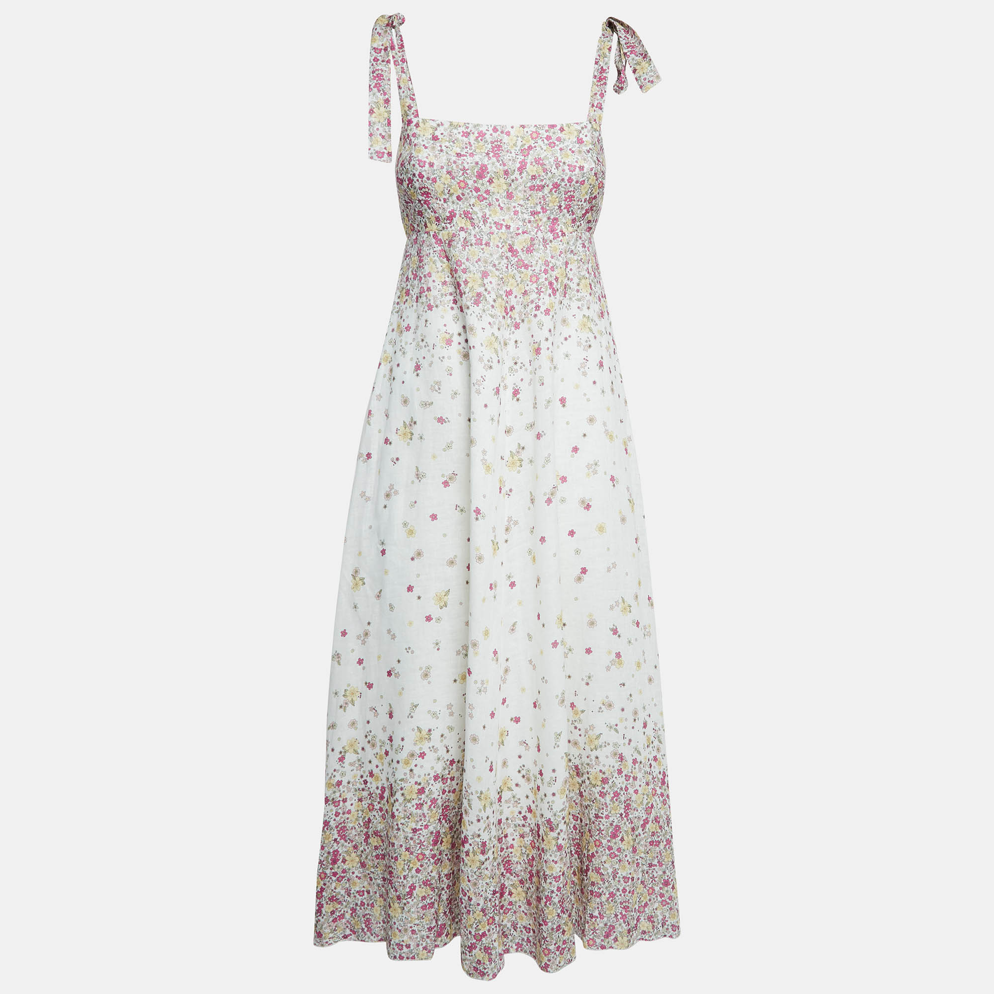 Pre-owned Zimmermann Cerise Ditsy White Carnaby Print Tie-up Shoulder Midi Dress S