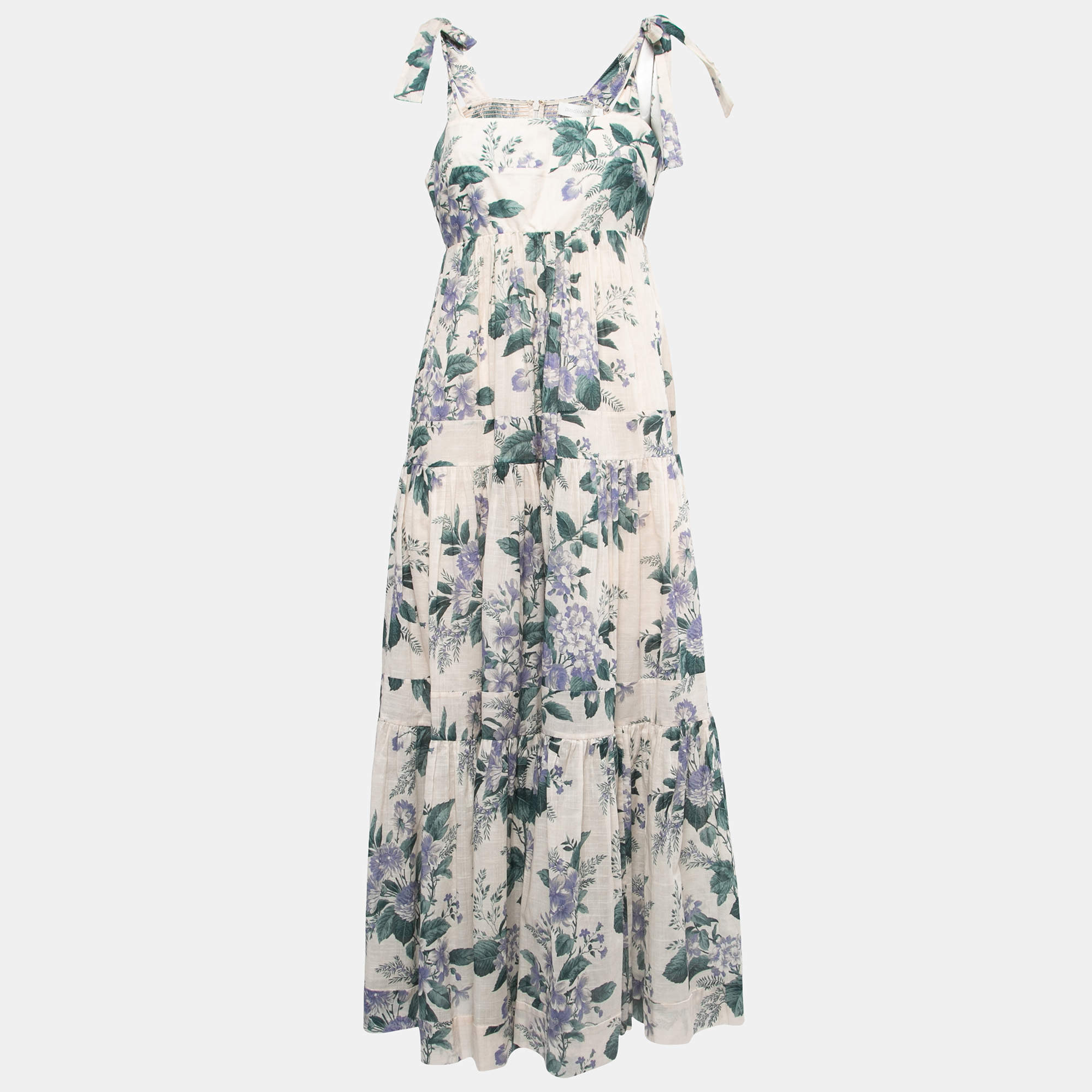 

Zimmermann Pink/Blue Floral Print Cotton Tiered Midi Dress S