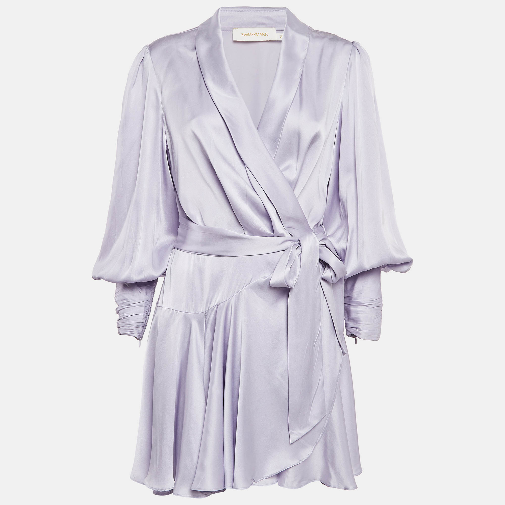 

Zimmermann Light Purple Satin Silk Blouson Sleeve Mini Wrap Dress M