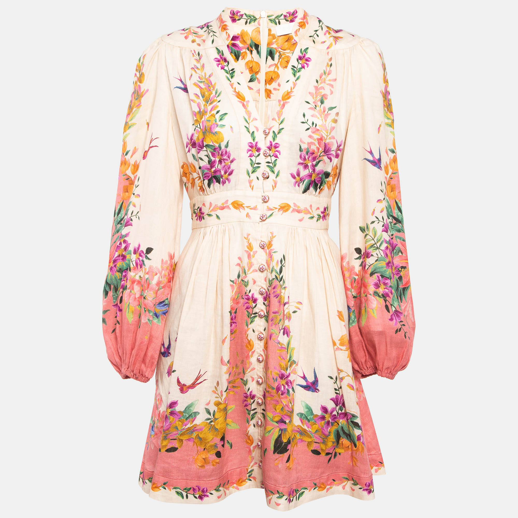 

Zimmermann Pink Floral Print Linen Mini Dress M