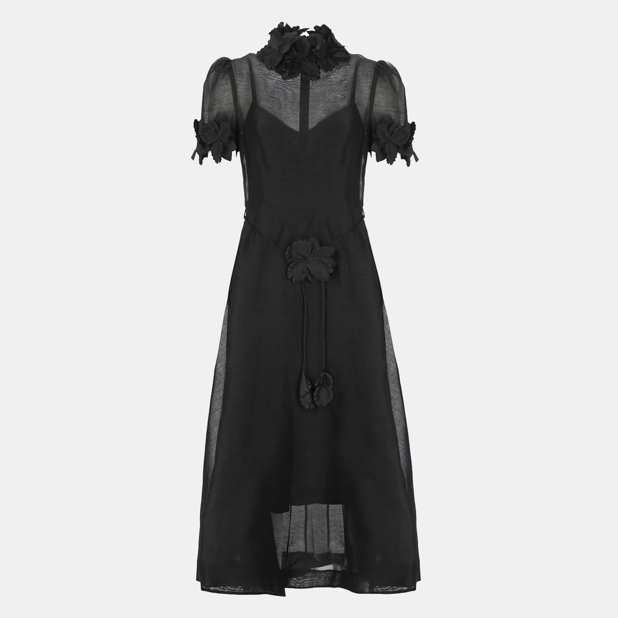 

Zimmermann Black Flower Applique Linin Midi Dress M