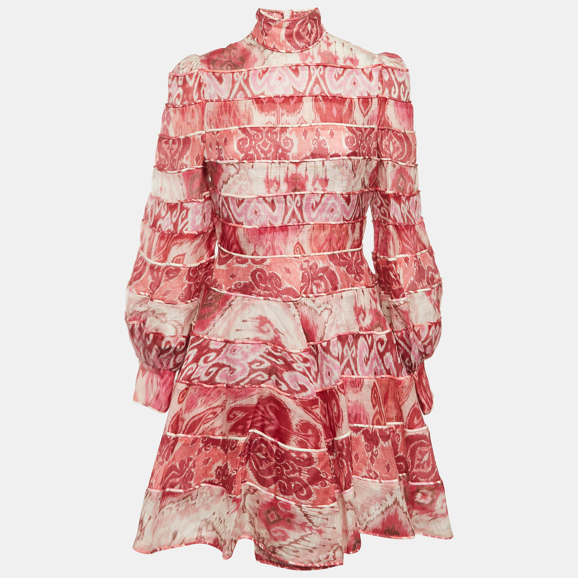 

Zimmermann Pink Wavelength Paneled Print Linen Mini Dress M