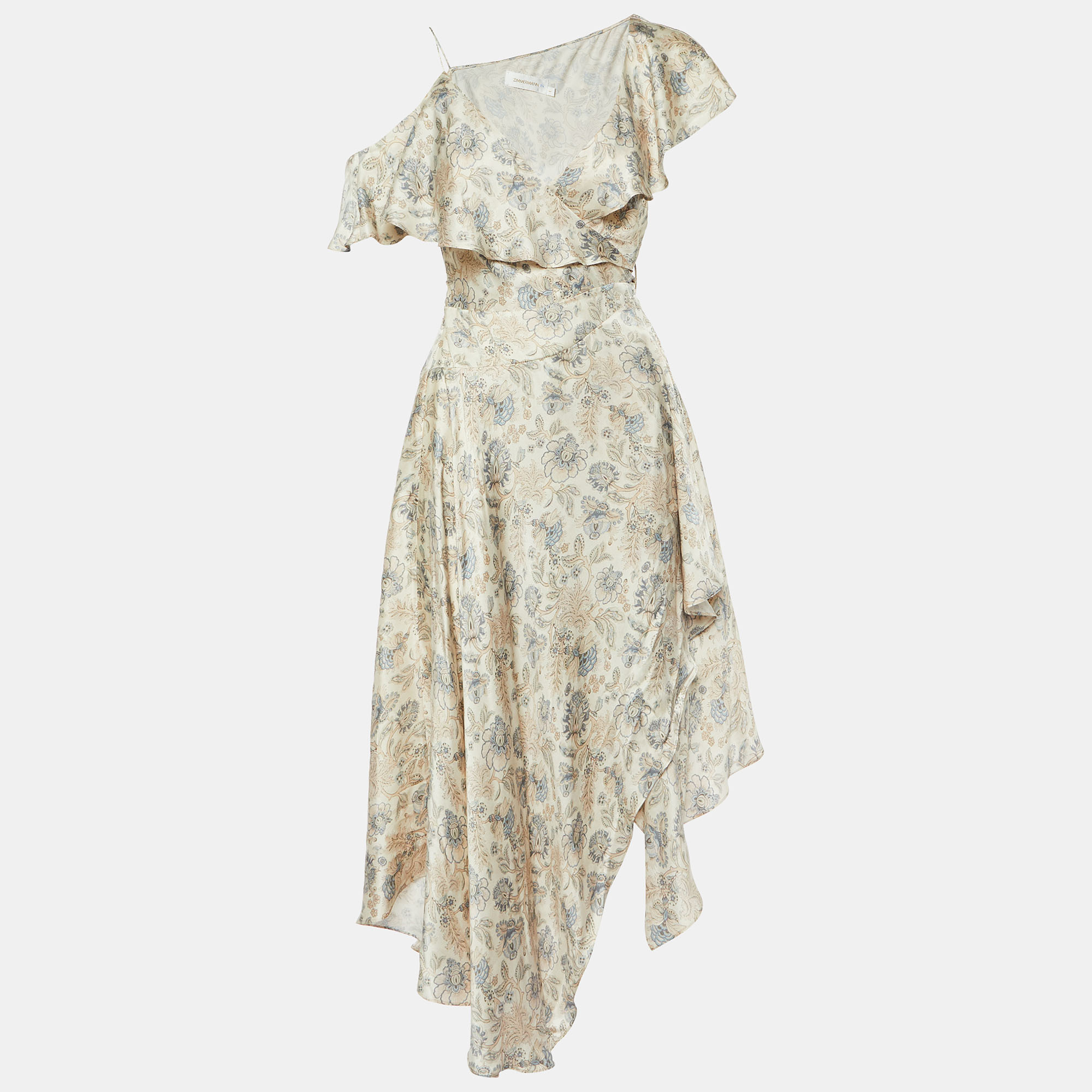 

Zimmermann Beige Floral Print Wrap-Around Dress S