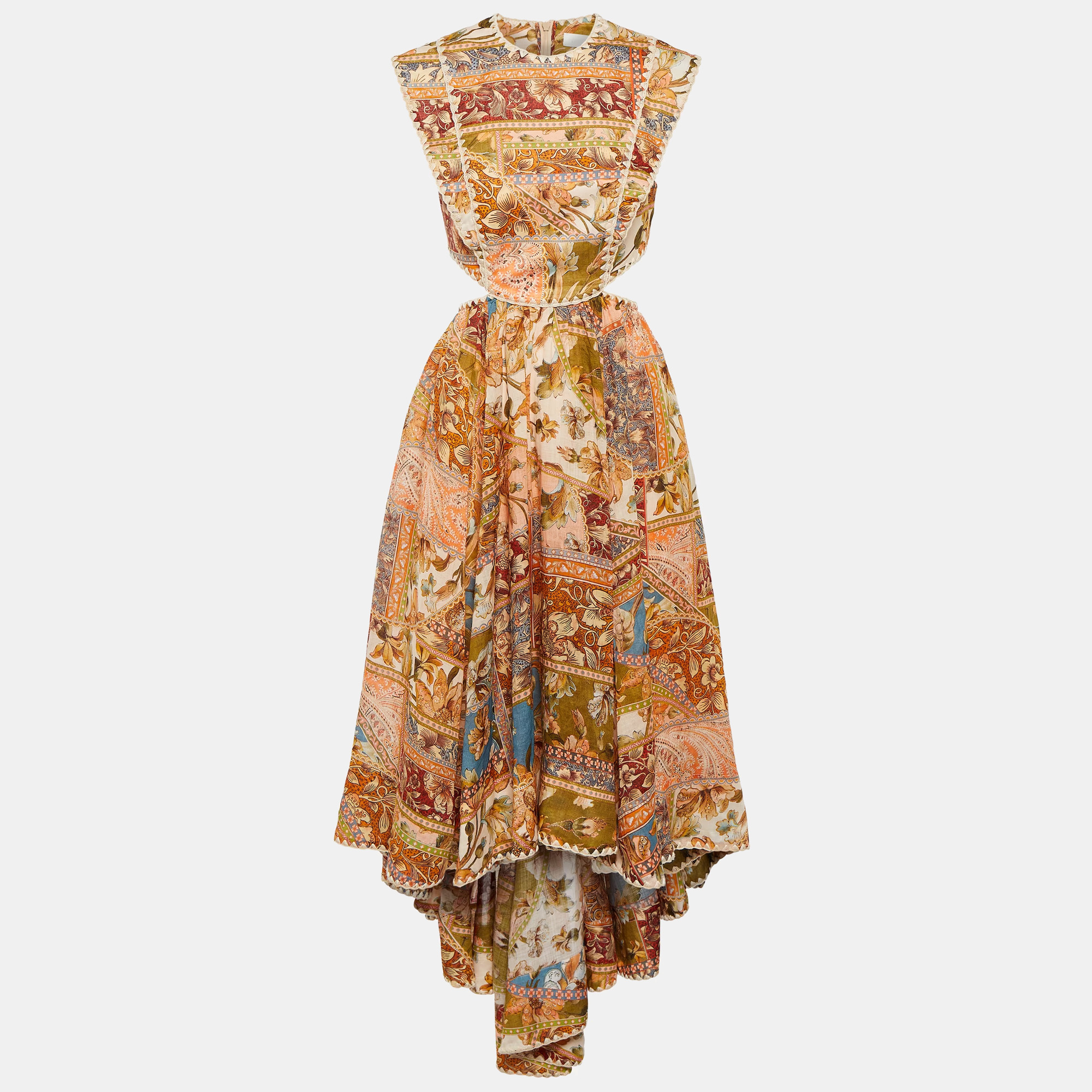 

Zimmermann Multicolor Printed Ramie Cut-Out Dress Midi M