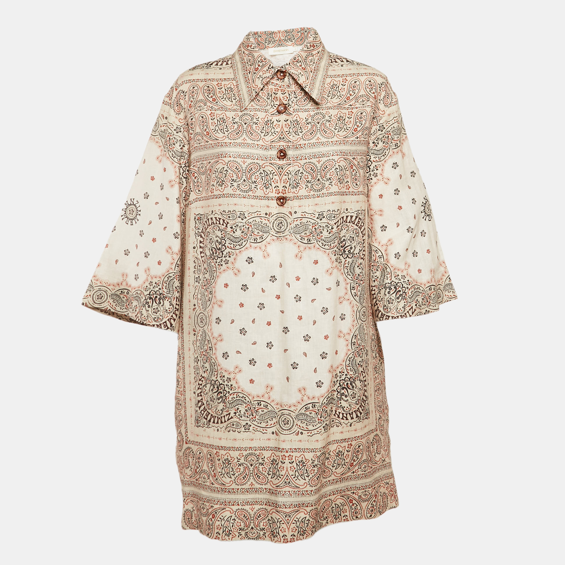 

Zimmermann Beige Paisley and Floral Print Linen Tunic Dress L