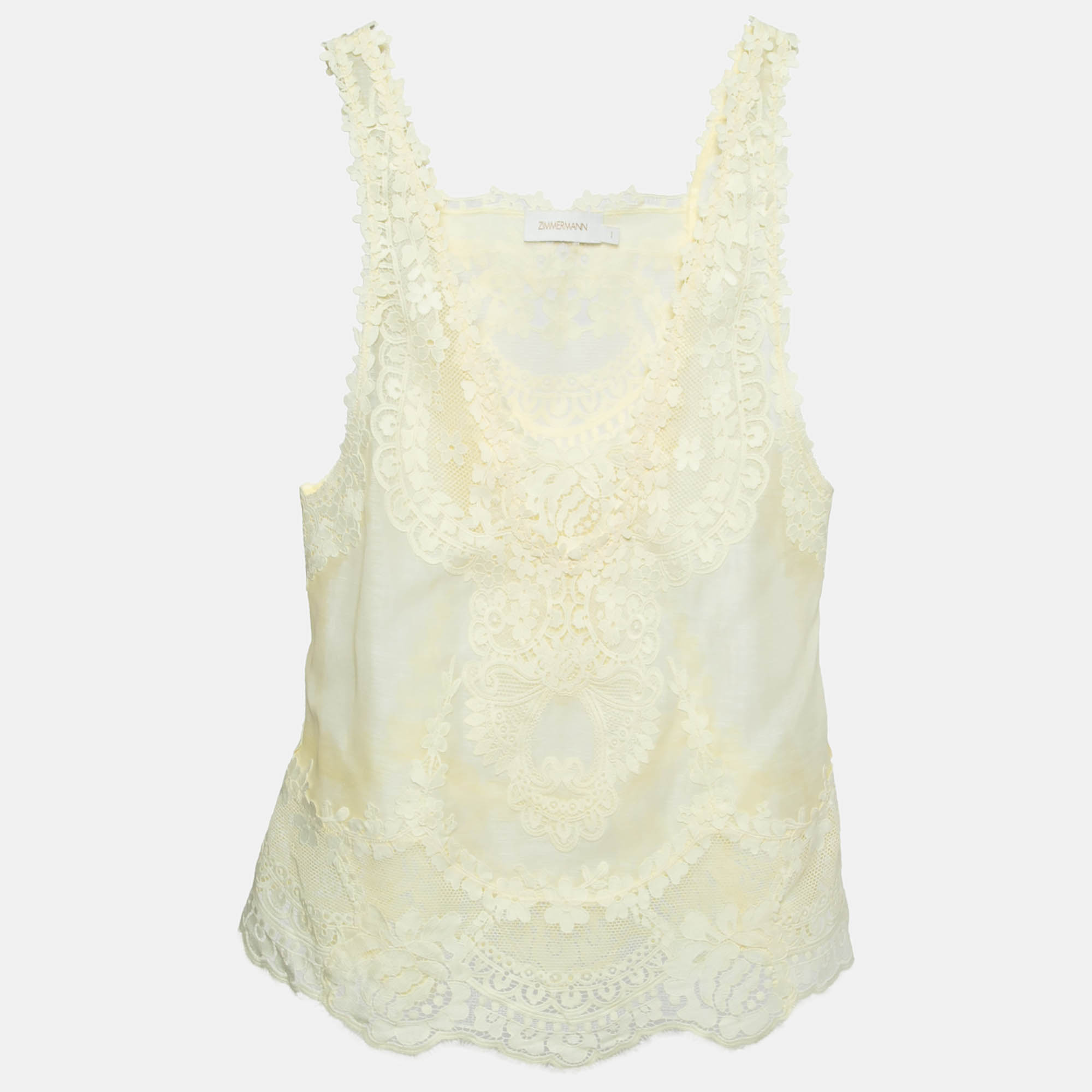 

Zimmermann Yellow Linen and Silk Blend Lace Trim Sleeveless Top S