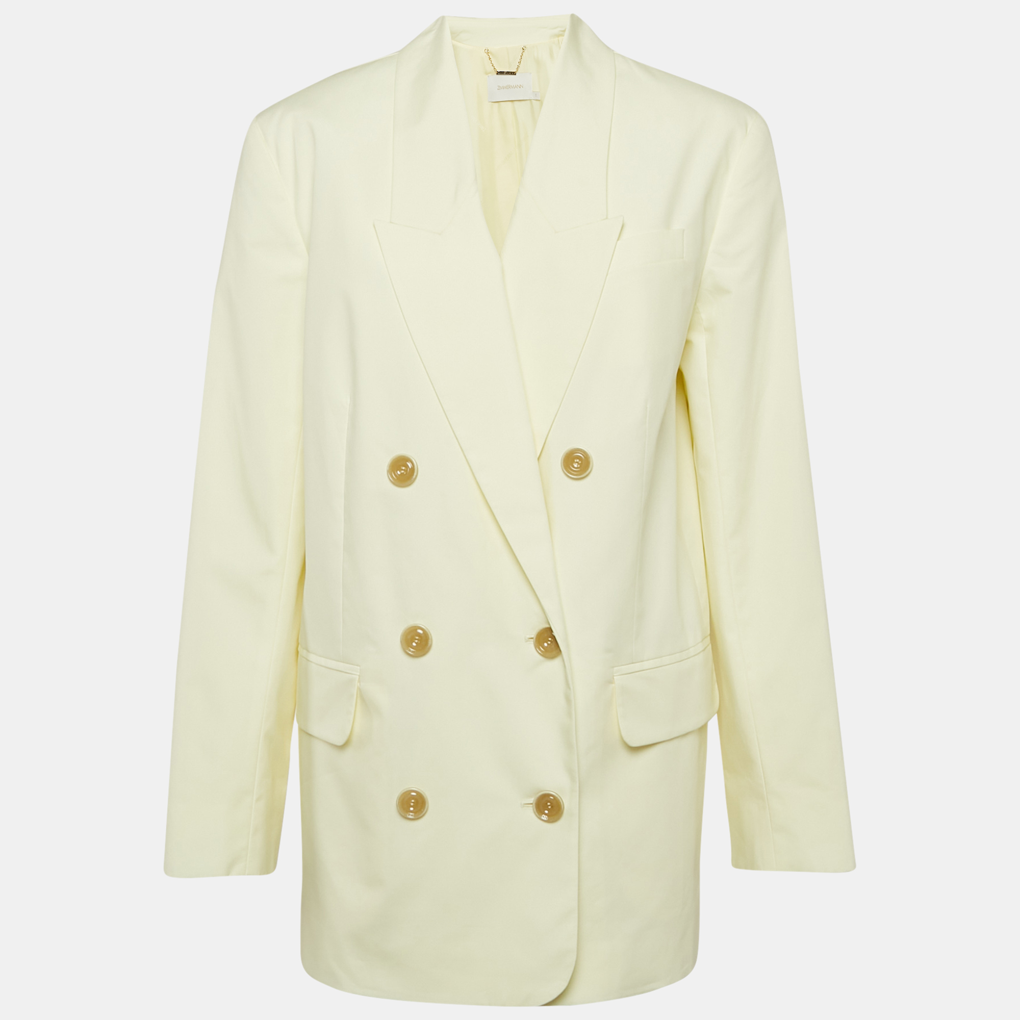 Pre-owned Zimmermann Yellow Cotton Double Breasted Blazer S