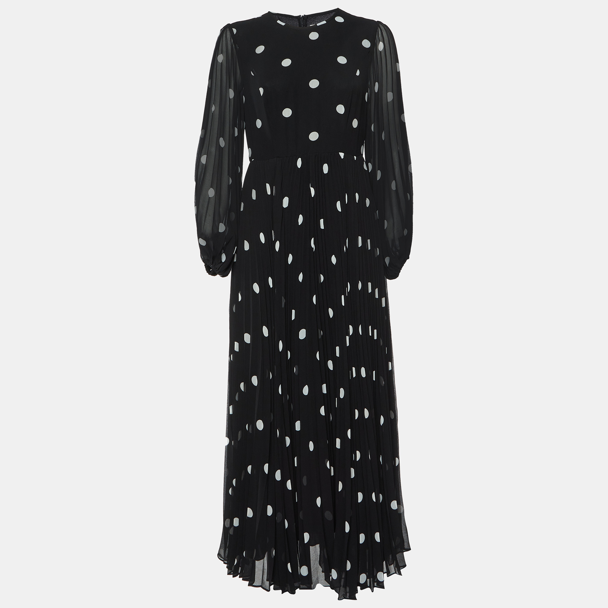 Pre-owned Zimmermann Black Polka Dot Crepe Sunray Pleated Dress L