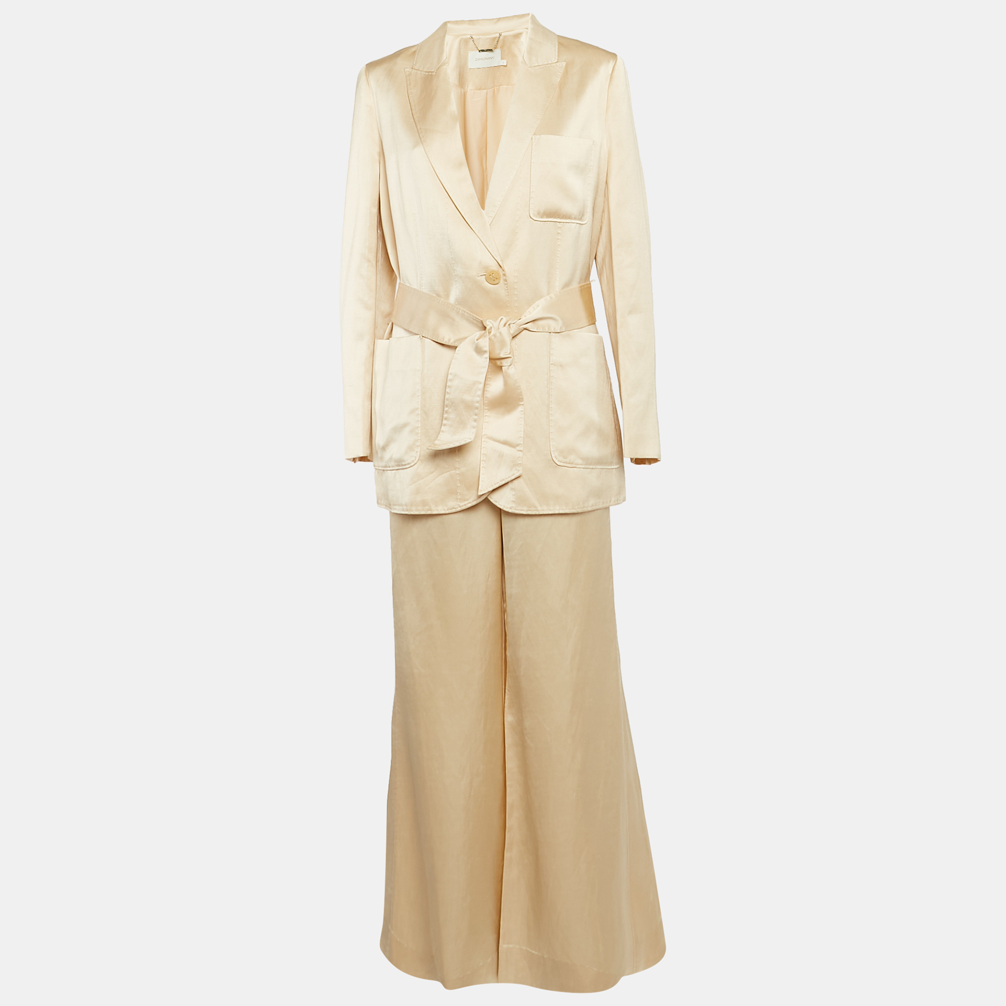 

Zimmermann Beige Crepe Belted Blazer and Pants Set L