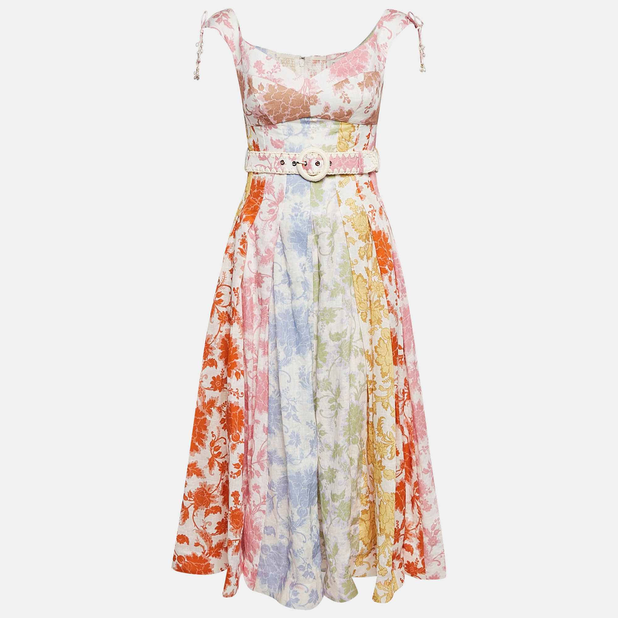 

Zimmermann Multicolor Floral Print Belted Midi Dress XS