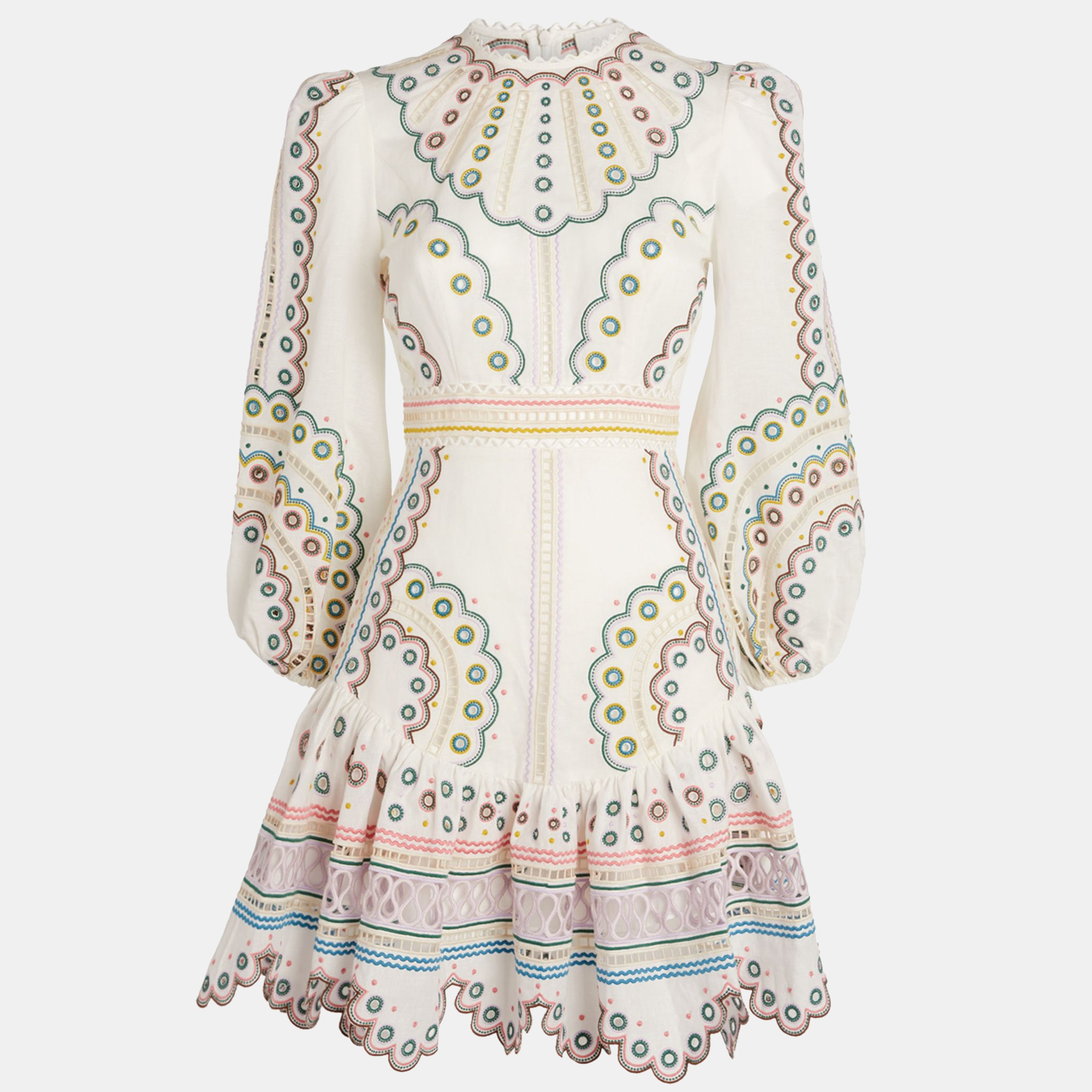 

Zimmermann White Linen and Cotton Embroidered Mini Dress XS