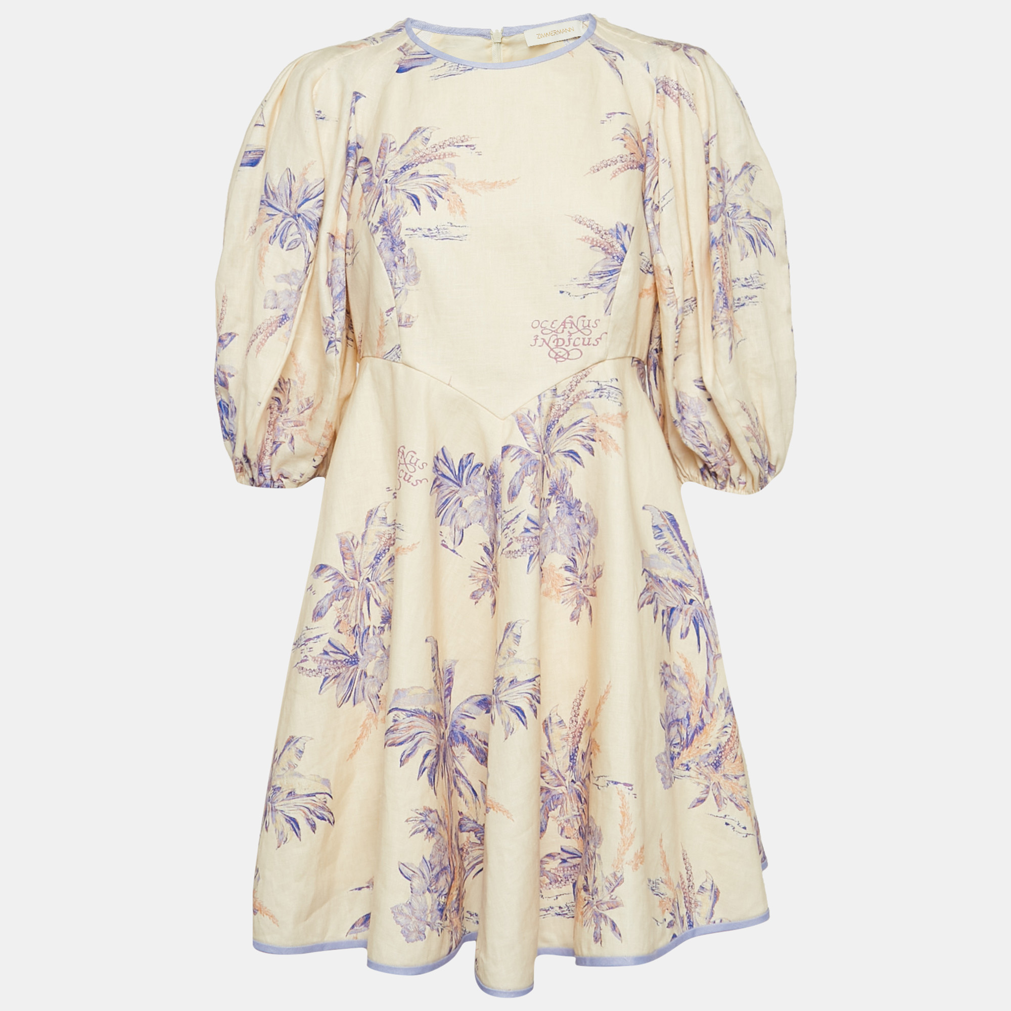 

Zimmermann Cream Floral Print Linen Day Mini Dress L