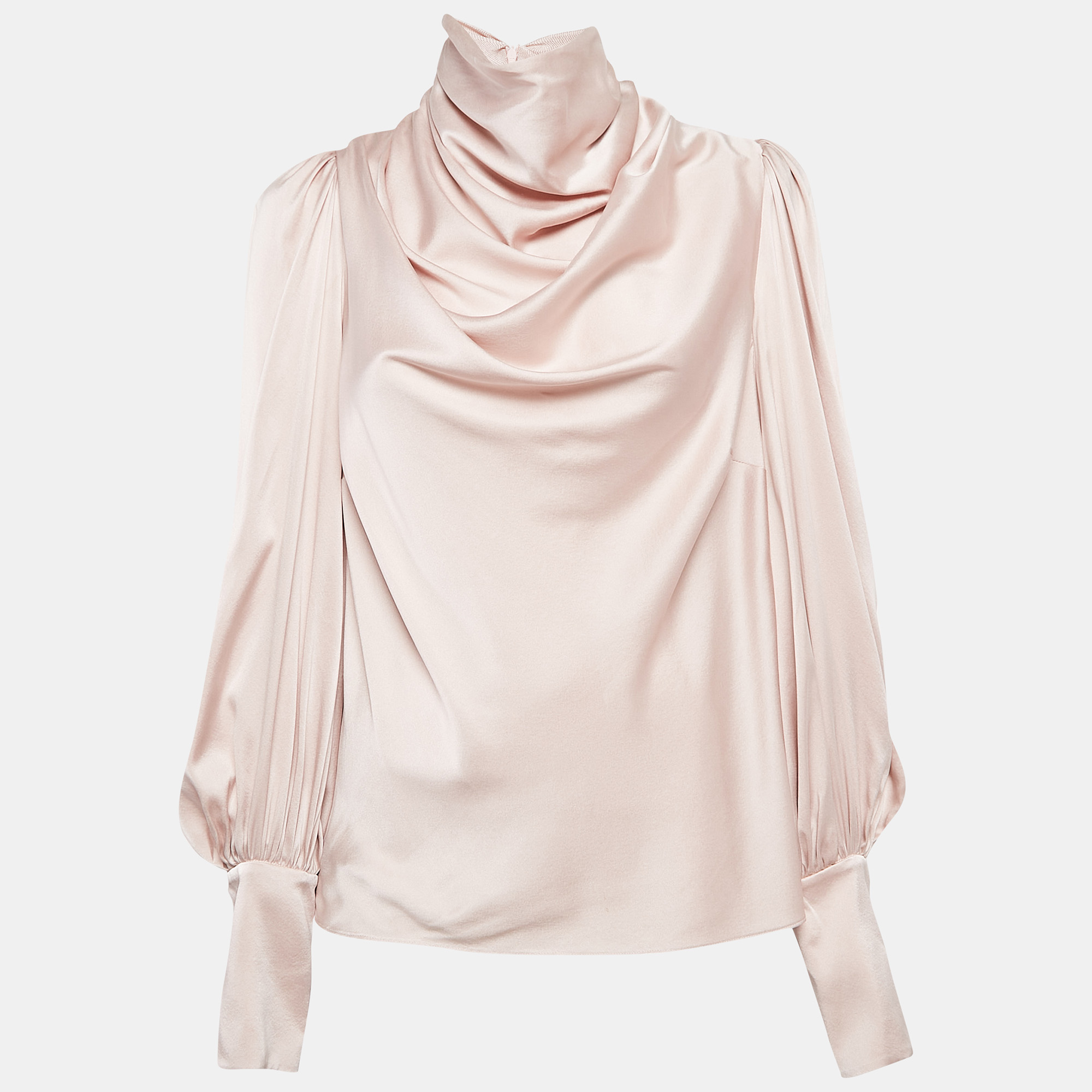 

Zimmermann Pink Satin Silk High Cowl Neck Blouse M