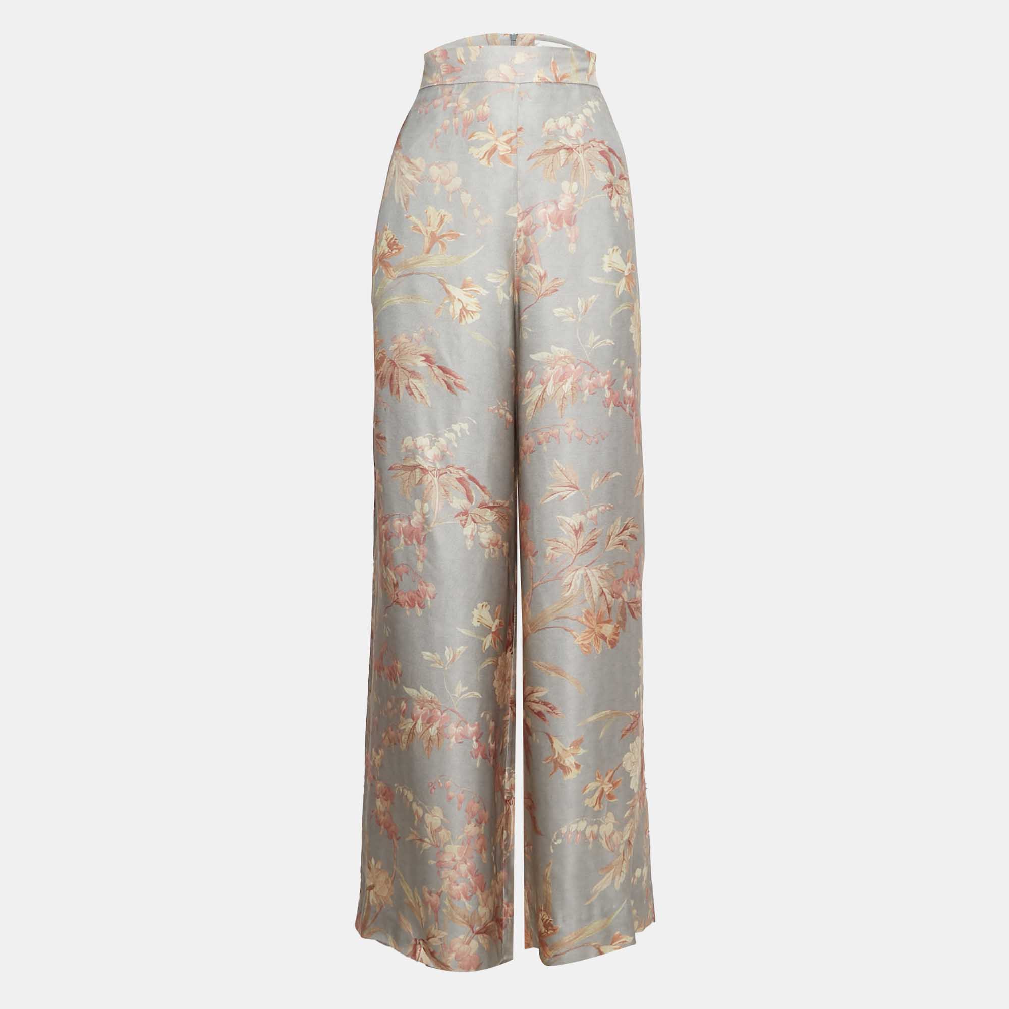 

Zimmermann Grey Floral Print Textured Crepe Palazzo Pants M