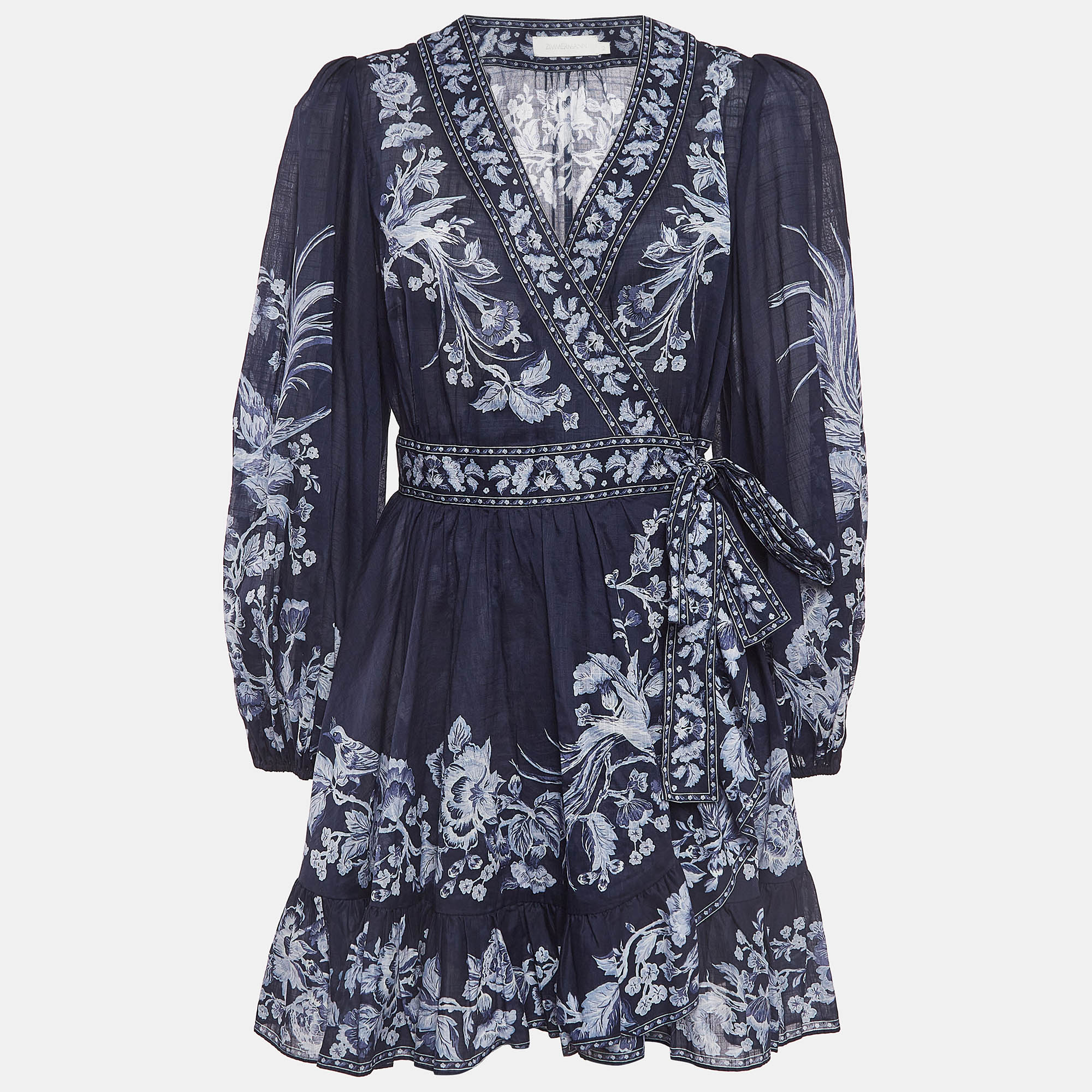 

Zimmermann Blue Floral Print Cotton Aliane Mini Wrap Dress M