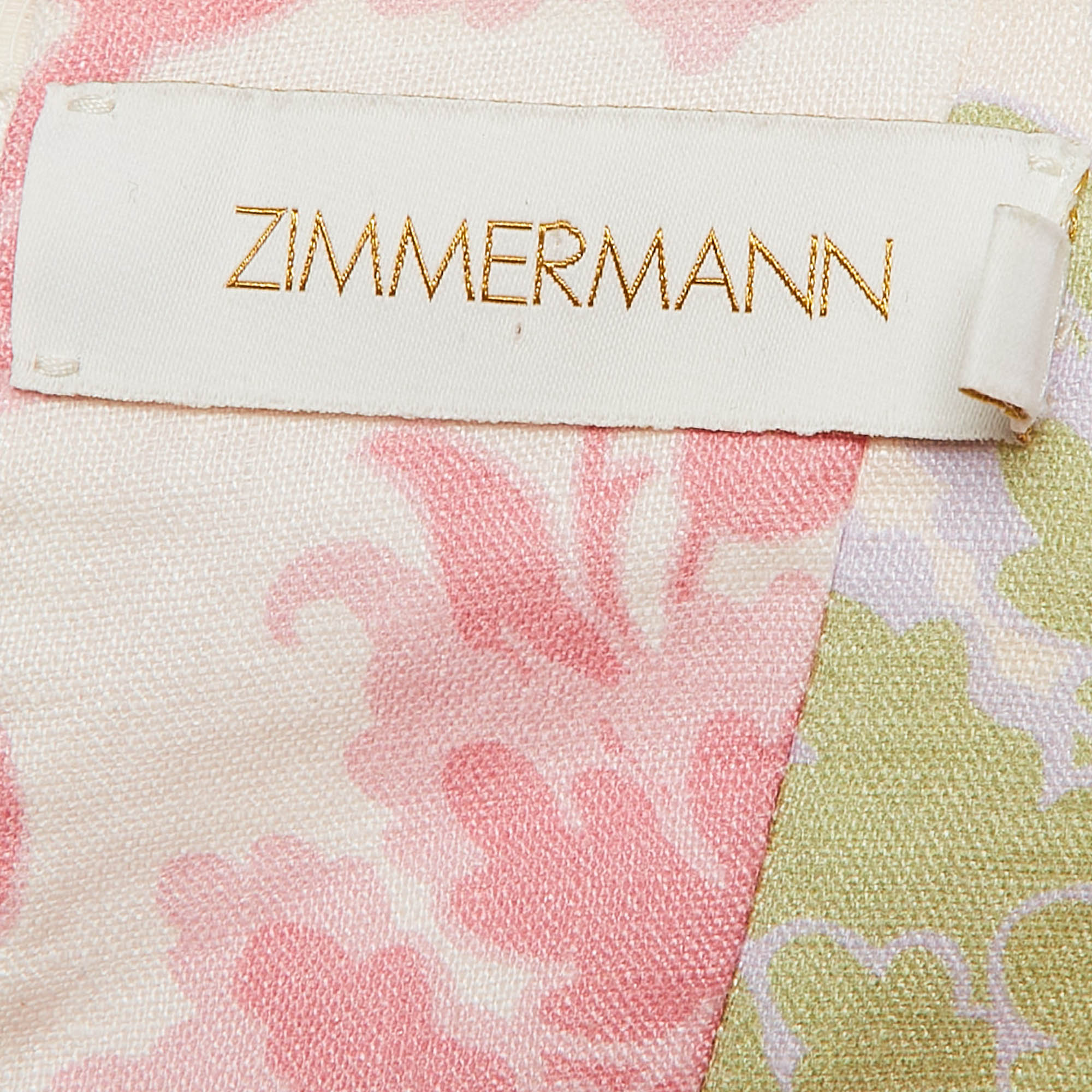 Zimmermann Multicolor Floral Print Linen Postcard Spliced Mini Dress M 