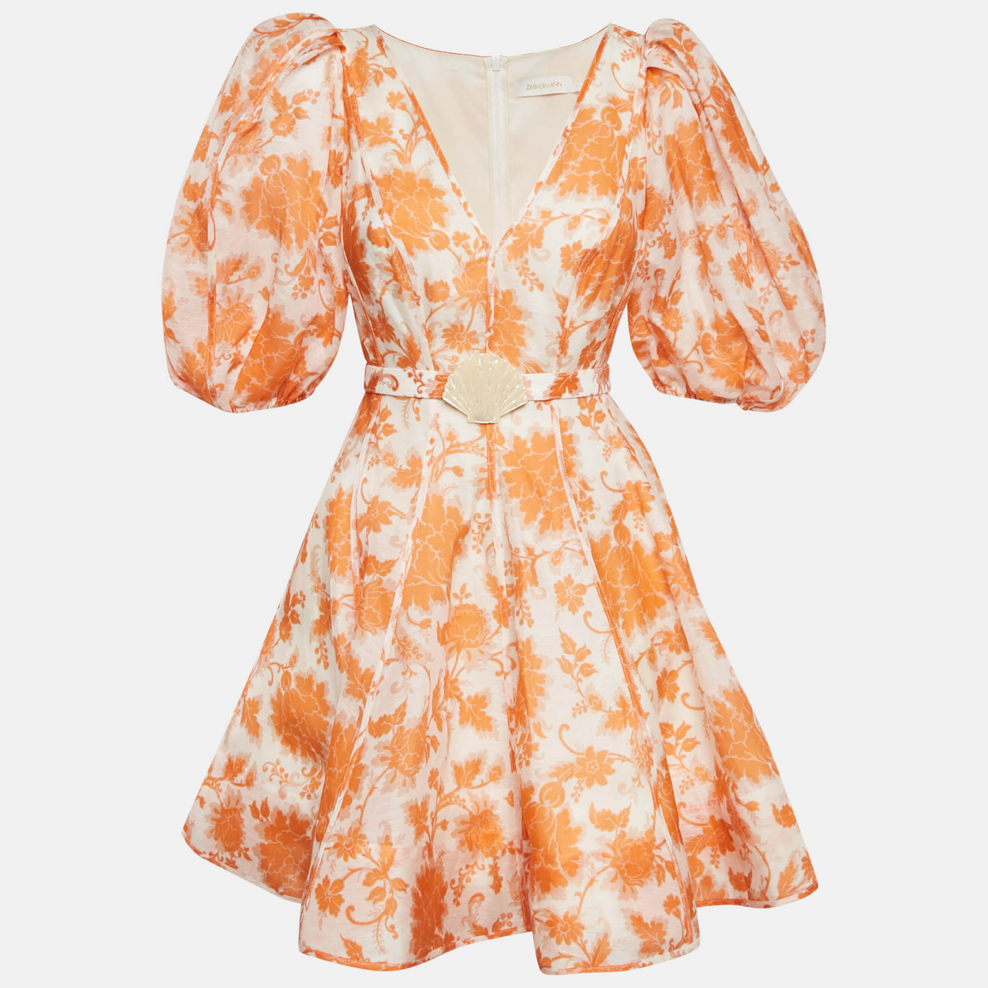 

Zimmermann Orange Floral Print Linen Blend Puff Sleeve Postcard Mini Dress M