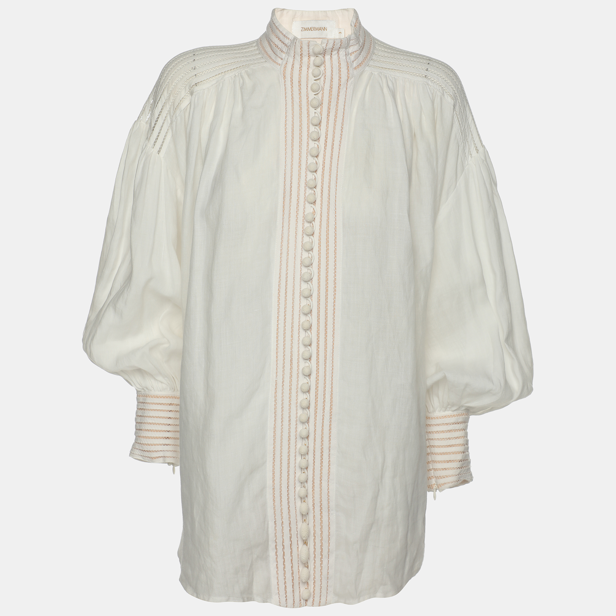 

Zimmermann Ivory Ramie Corsage Linear Blouse L, White