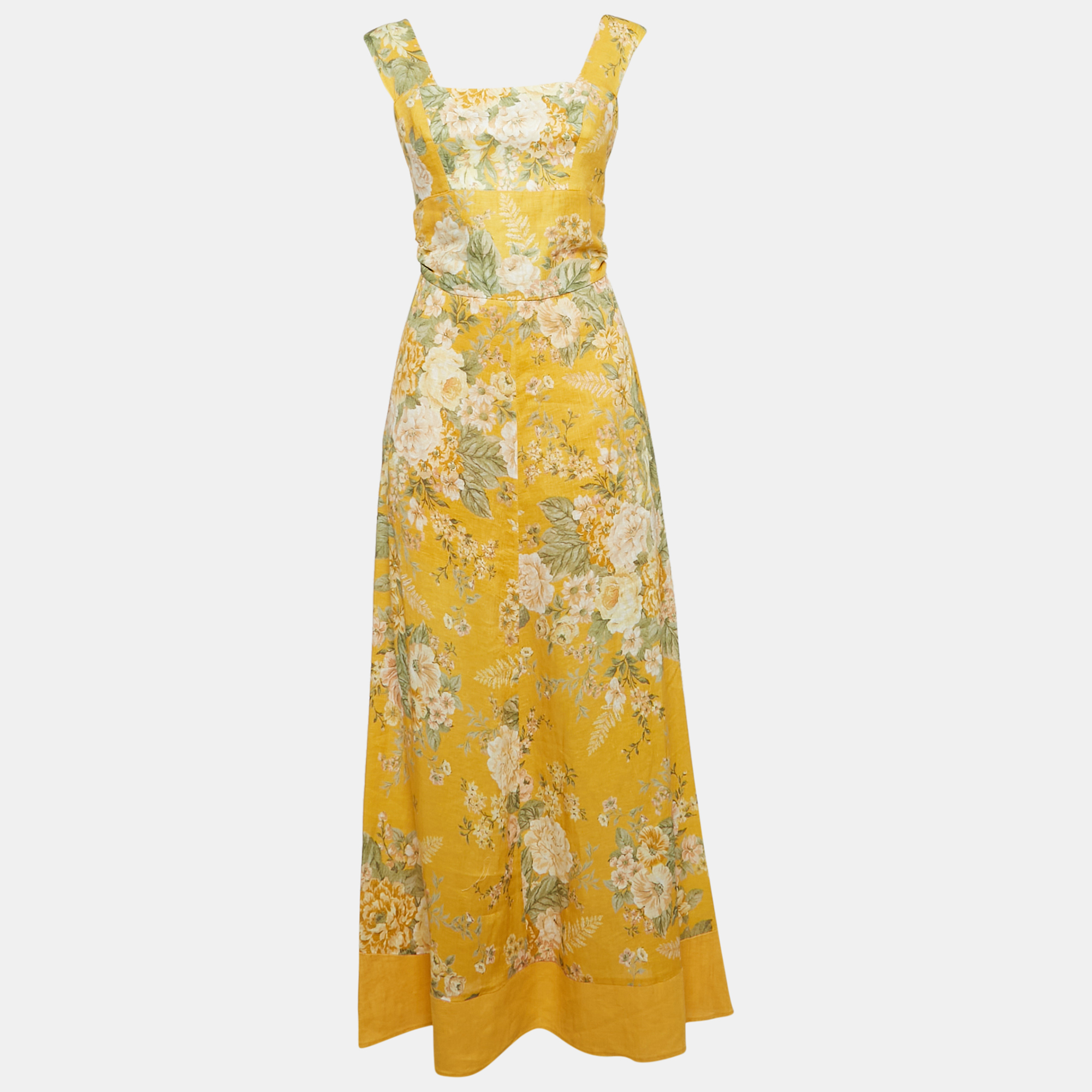 

Zimmermann Yellow Floral Print Linen Sleeveless Maxi Dress M