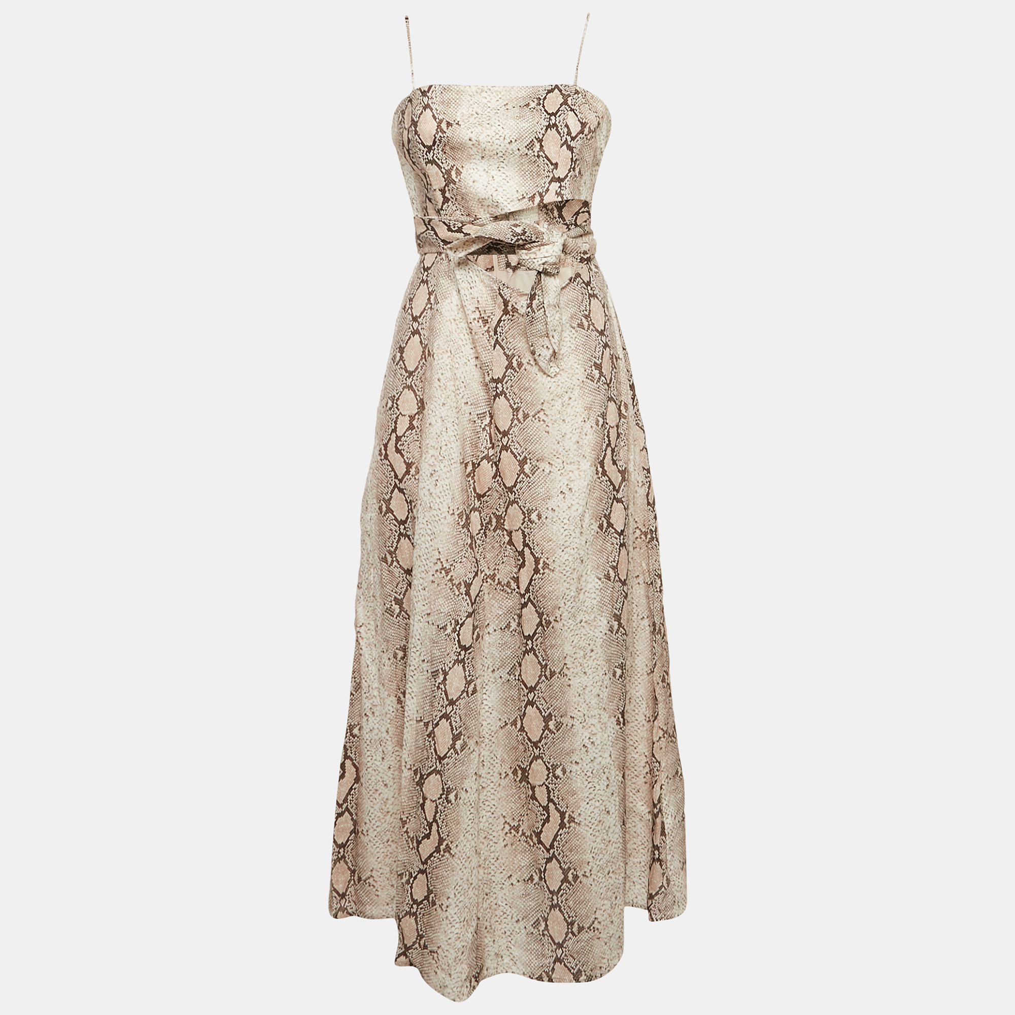 

Zimmermann Pink Python Skin Print Linen Cut-Out Midi Dress L