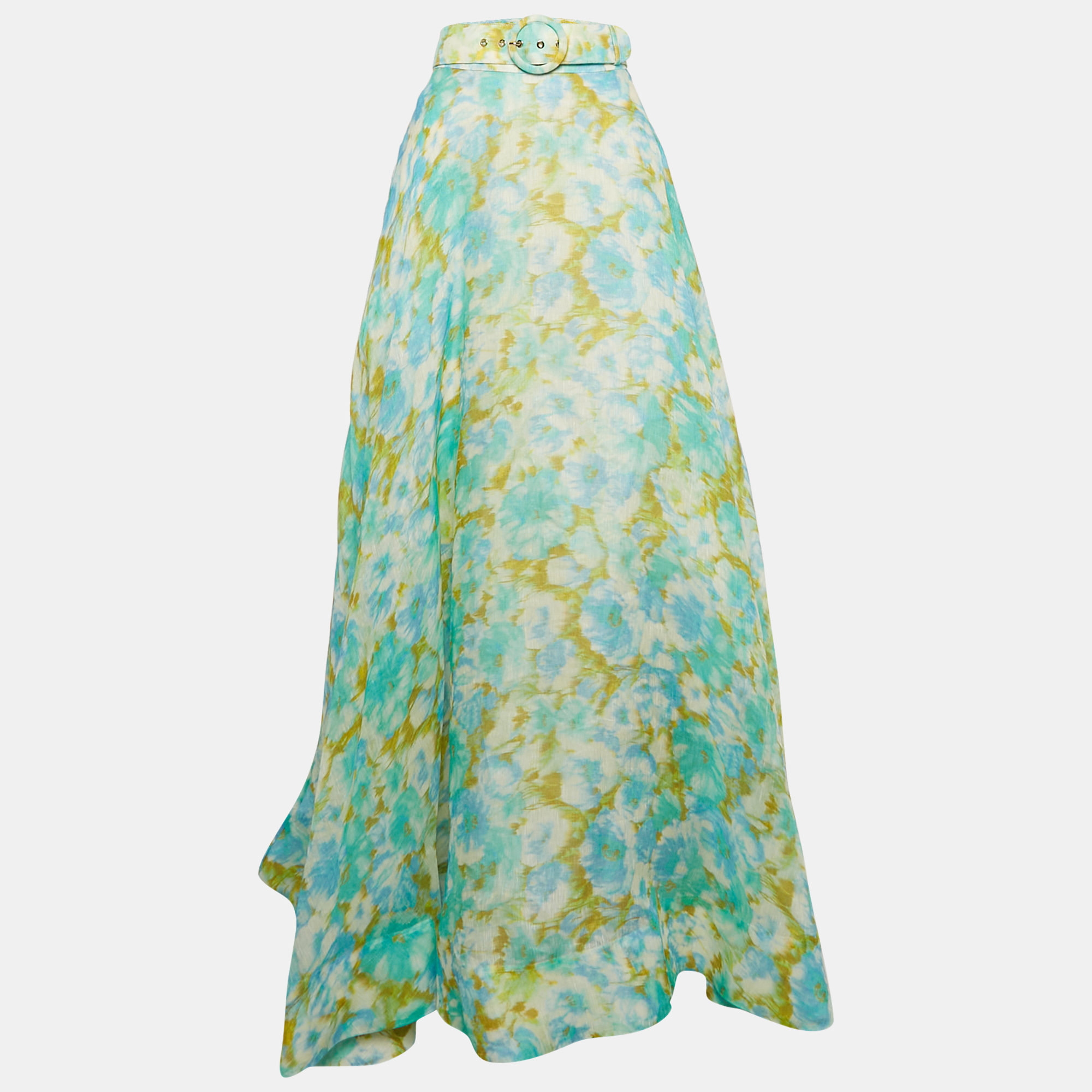 

Zimmermann Blue Abstract Floral Print Linen Blend High-Tide Maxi Skirt L, Green