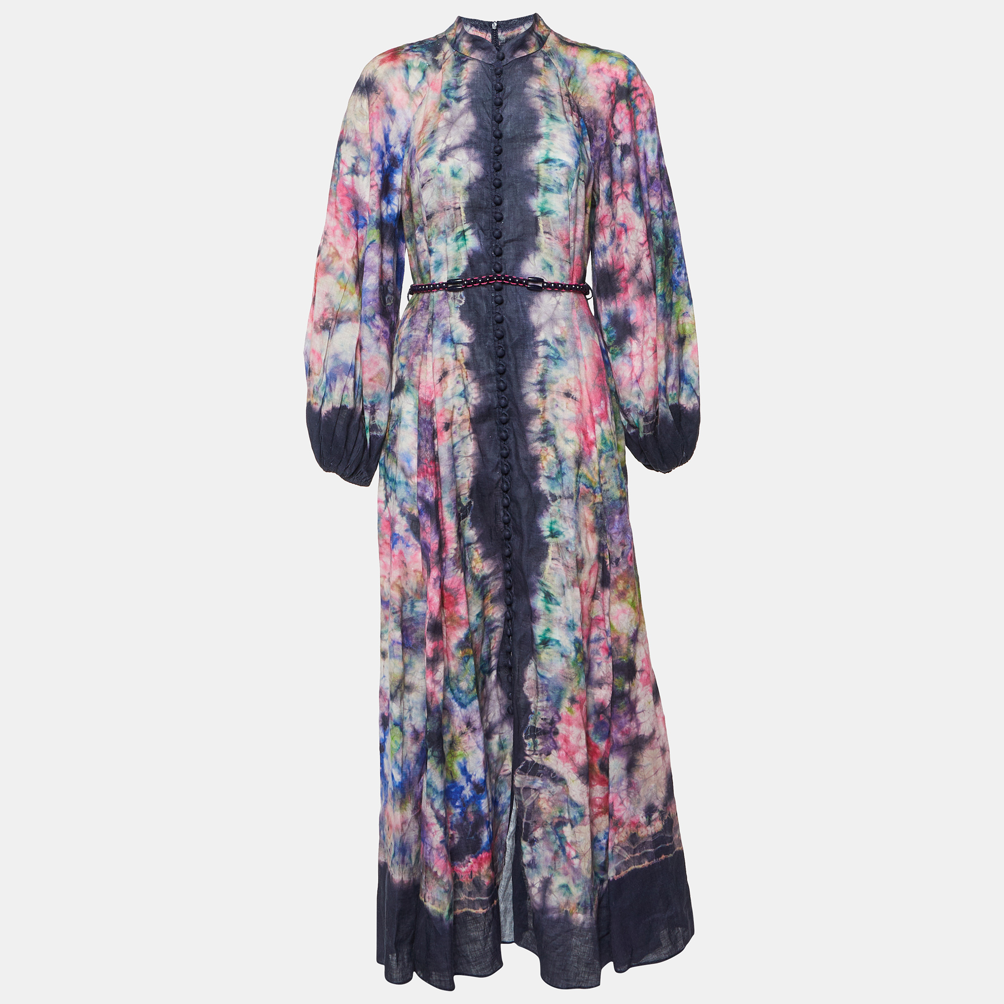 

Zimmermann Purple Printed Linen Tropicana Billow Long Dress L