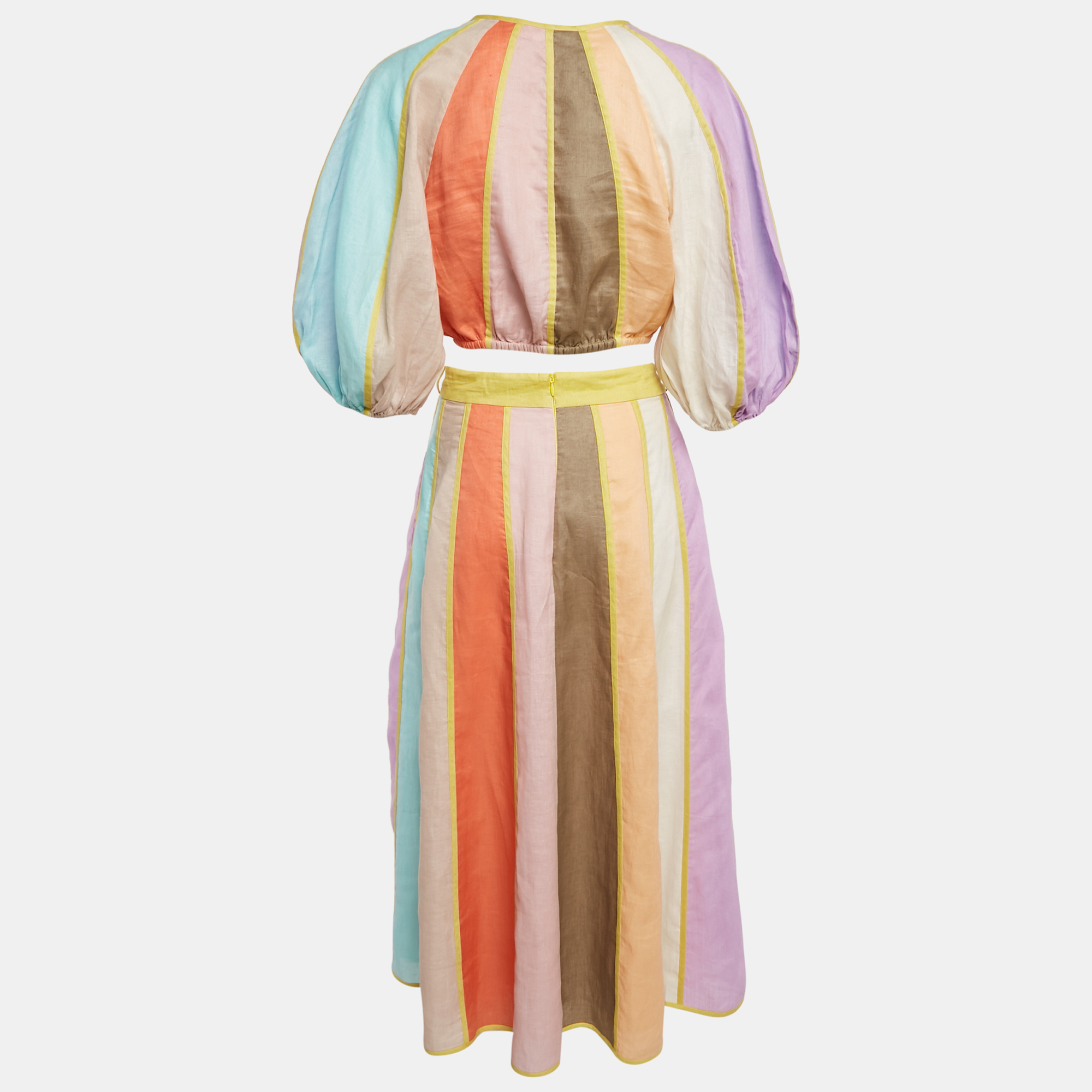 Zimmermann Multicolor Linen Paneled Skirt and Top Set M 