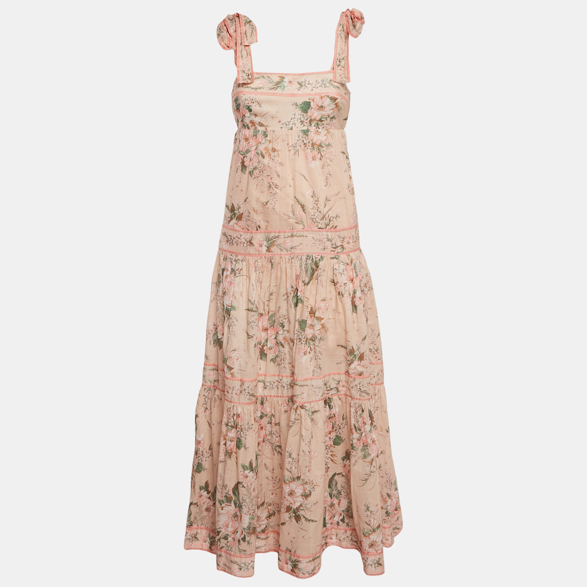 

Zimmermann Pink Floral Print Cotton Flounce Maxi Dress S