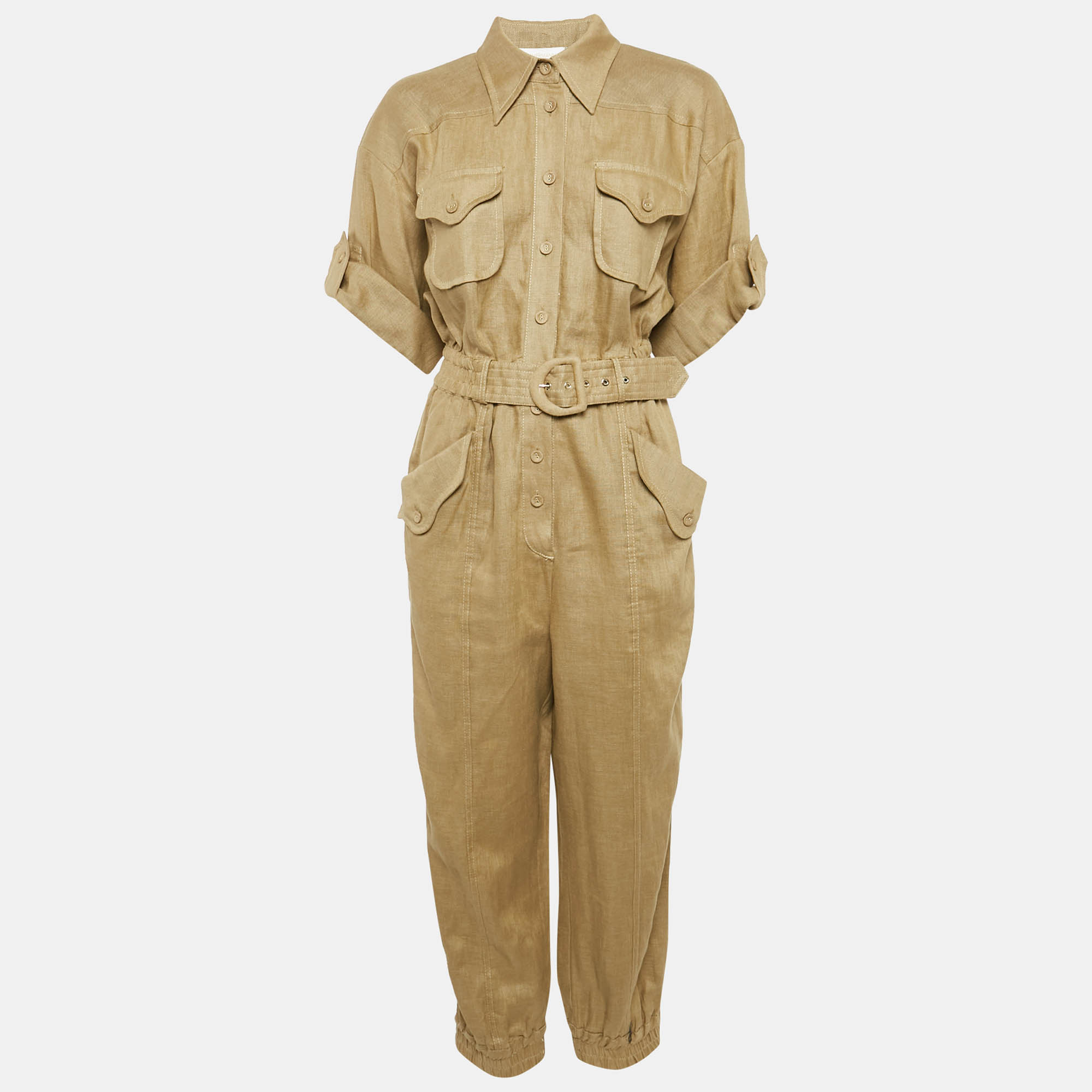 

Zimmermann Olive Green Linen Belt Detail Cargo Jumpsuit M